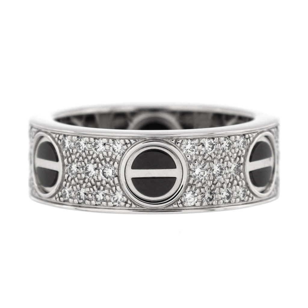 Love Band Paved Diamonds Ring 18K White Gold with Diamonds and Ceramic