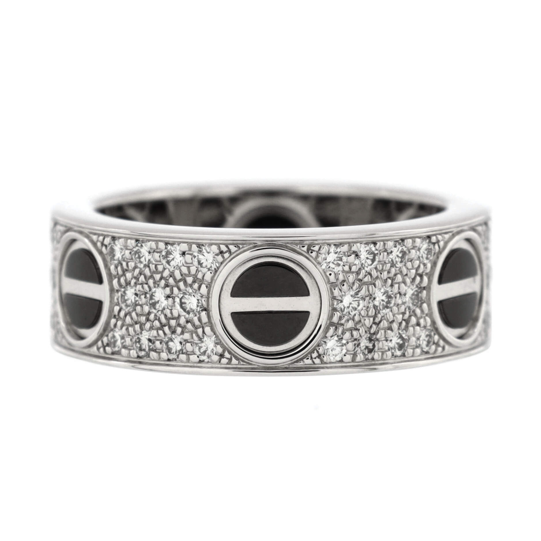 Love Band Paved Diamonds Ring 18K White Gold with Diamonds and Ceramic