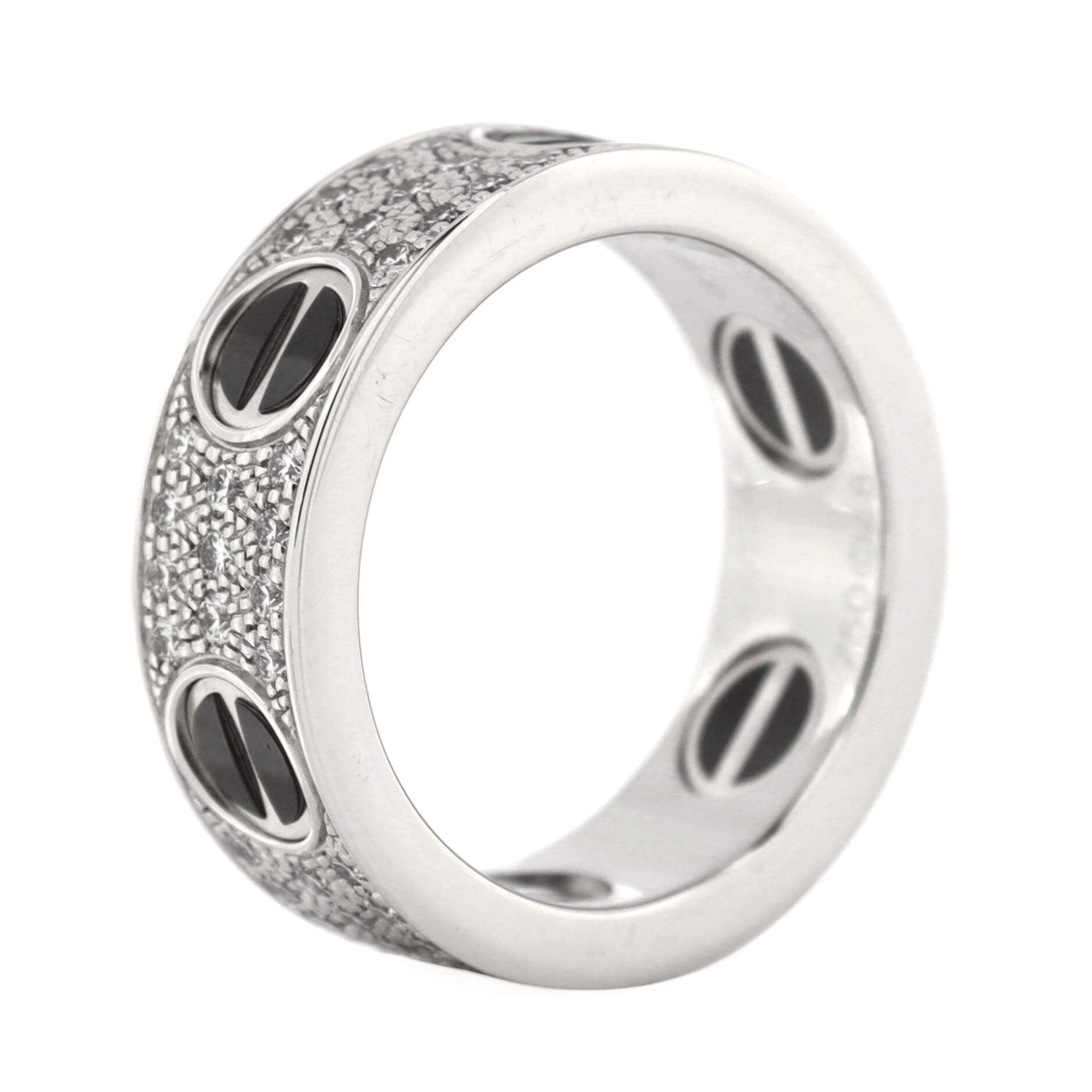 Love Band Paved Diamonds Ring 18K White Gold with Diamonds and Ceramic