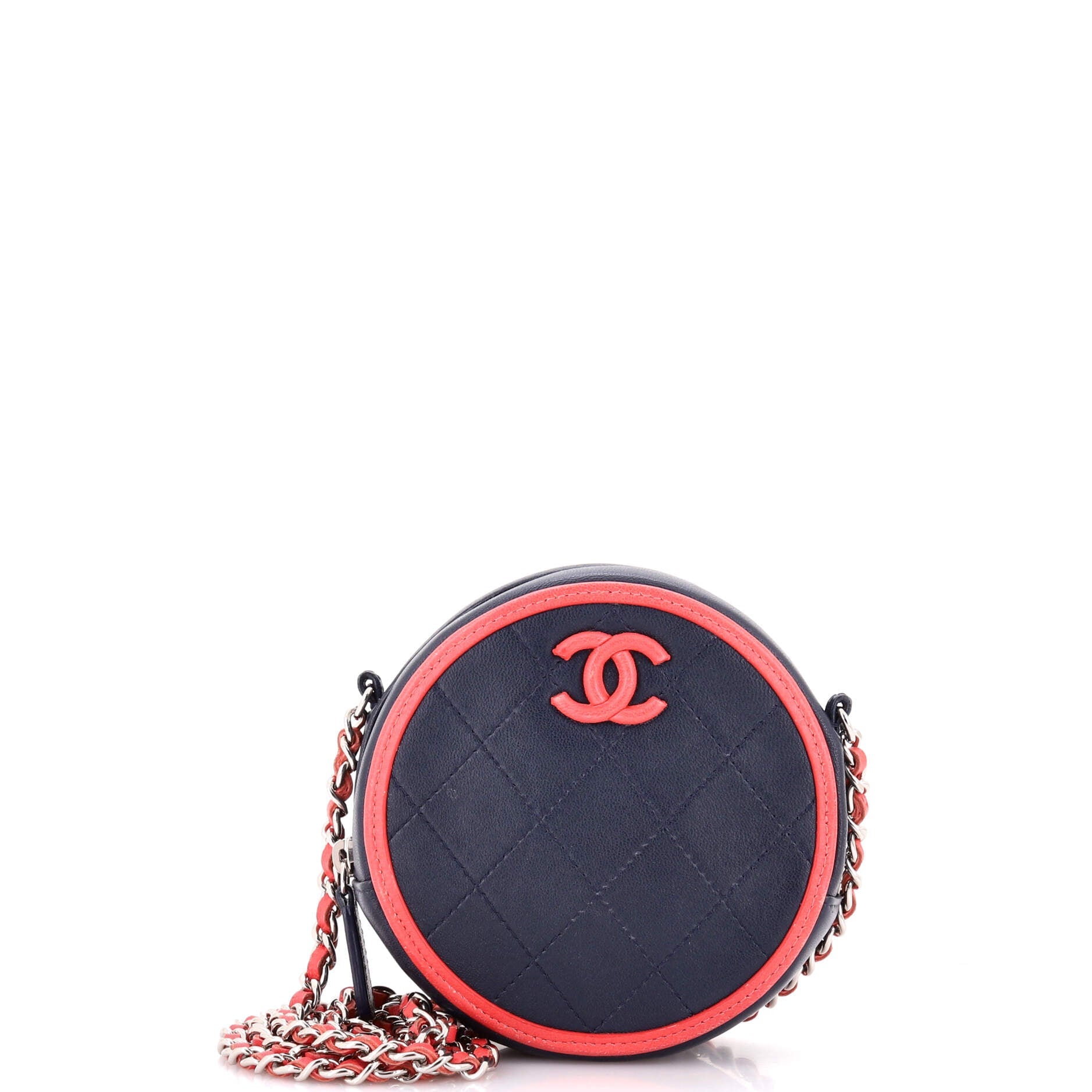 Color Pop Round Clutch with Chain Quilted Lambskin