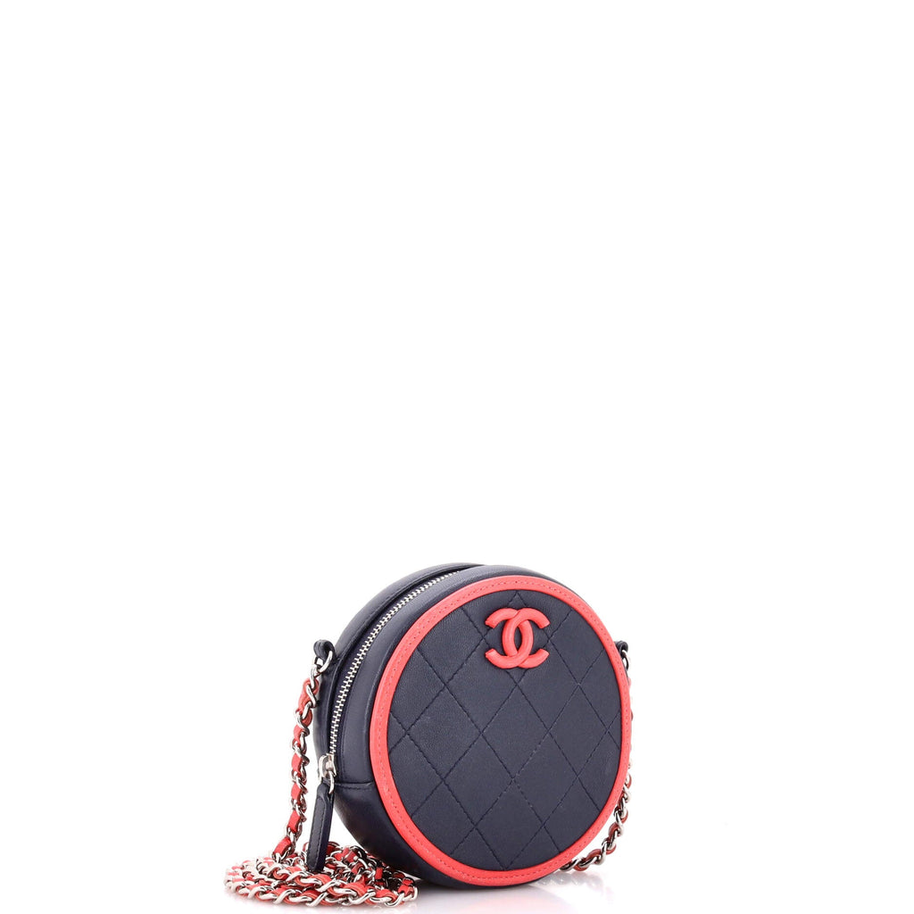 Color Pop Round Clutch with Chain Quilted Lambskin