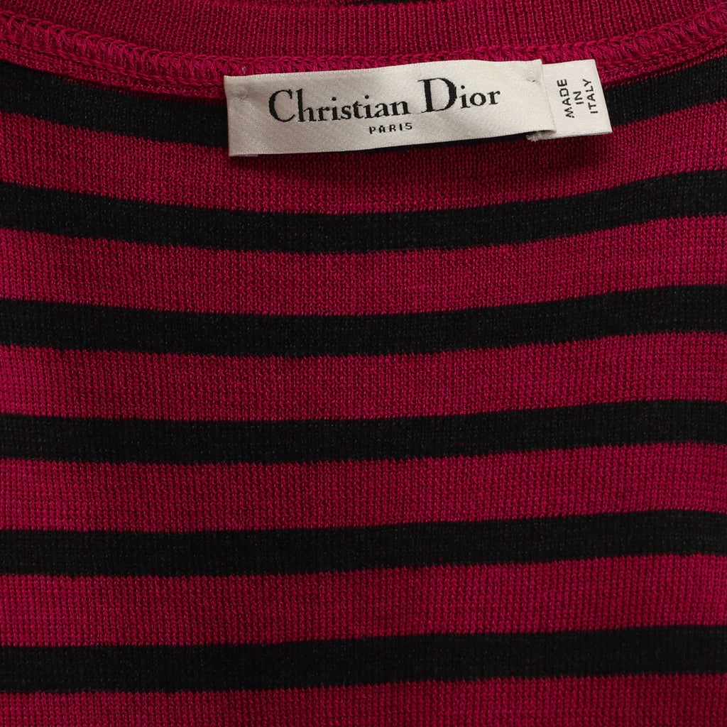 Women's Logo Button Shoulder Striped Sweater Cotton and Linen Blend