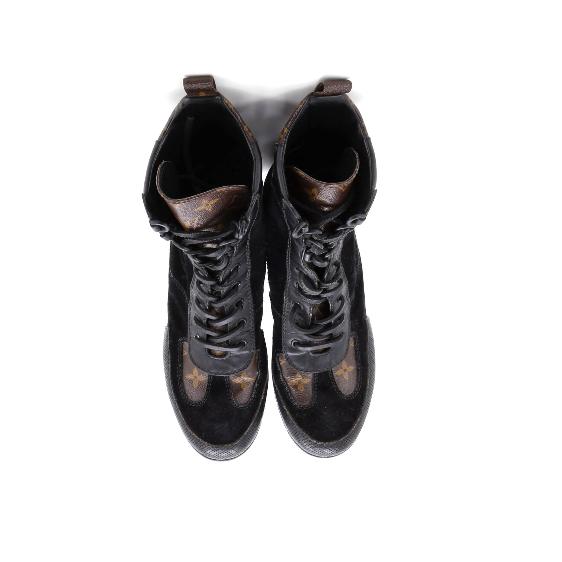 Women's Laureate Platform Desert Boots Suede with Monogram Canvas