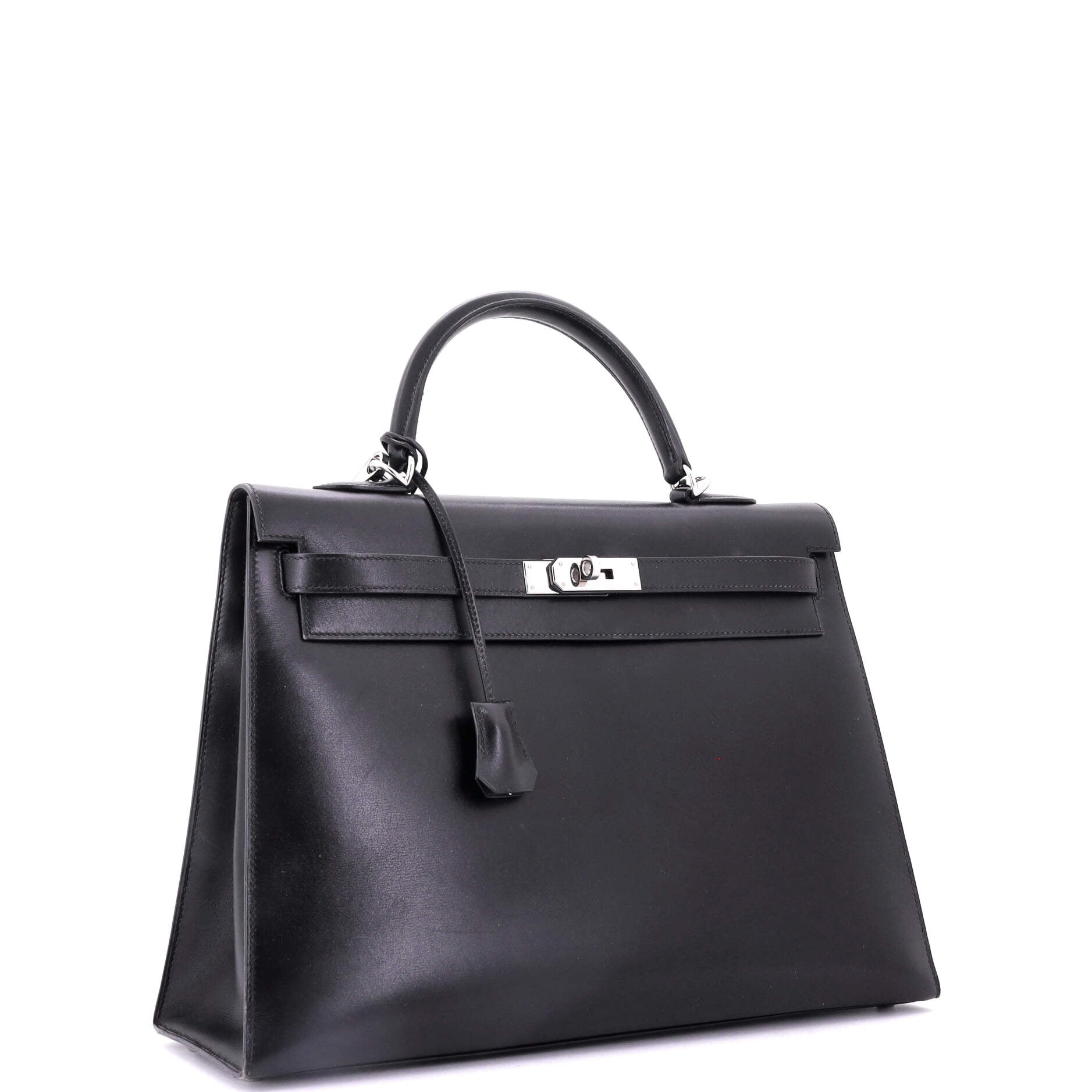 Kelly Handbag Noir Box Calf with Palladium Hardware 35