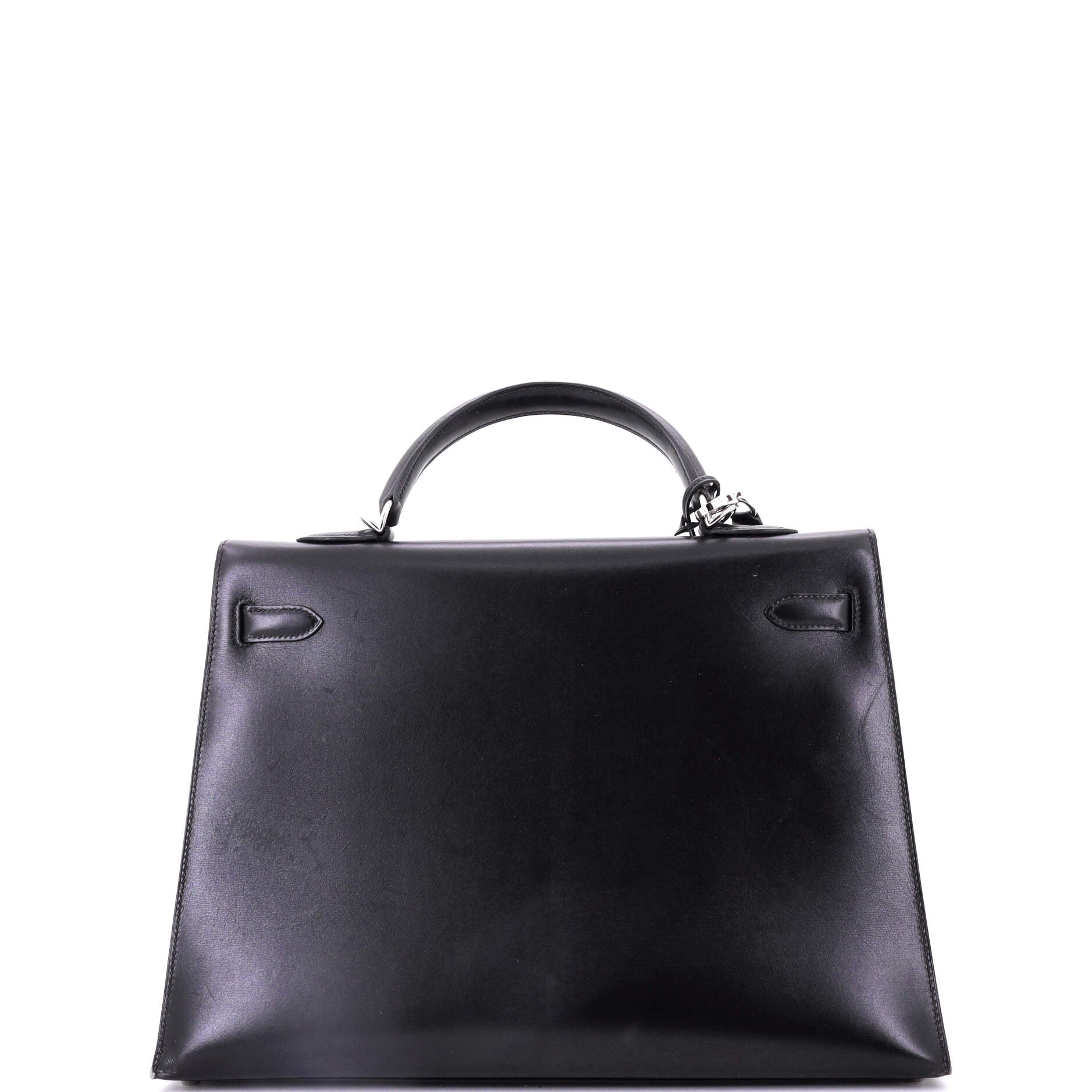 Kelly Handbag Noir Box Calf with Palladium Hardware 35