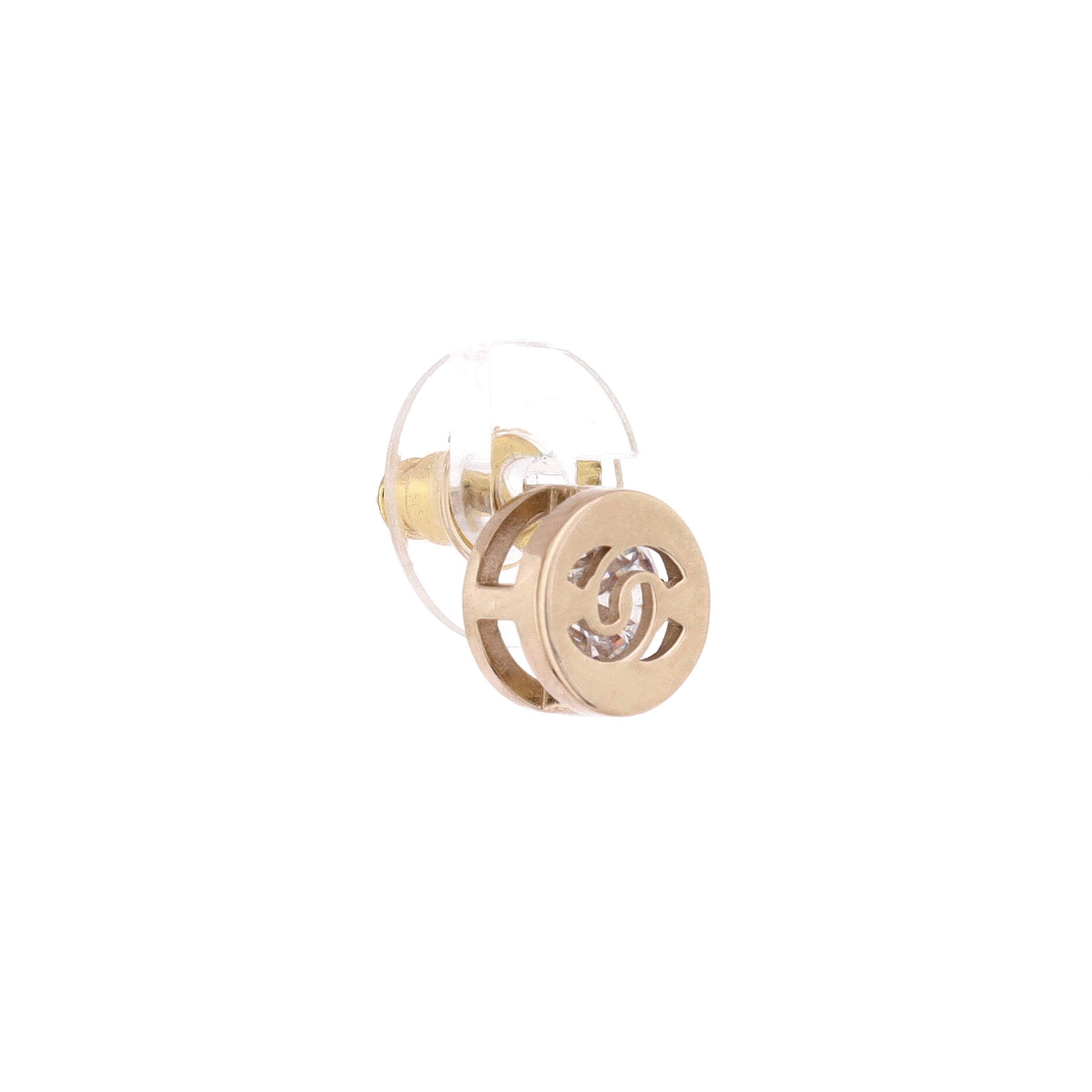 CC Round Stud Earrings Metal with Crystals