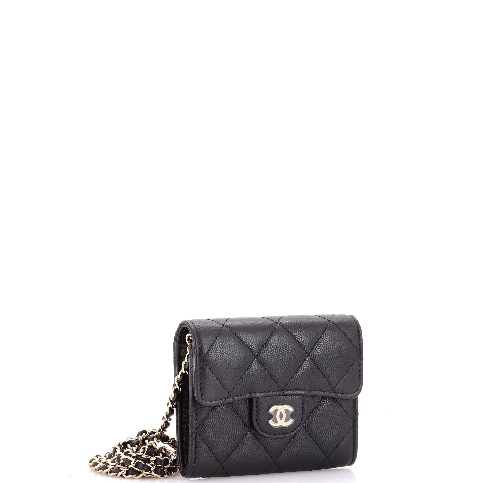 Classic Flap Card Holder on Chain Quilted Caviar Mini