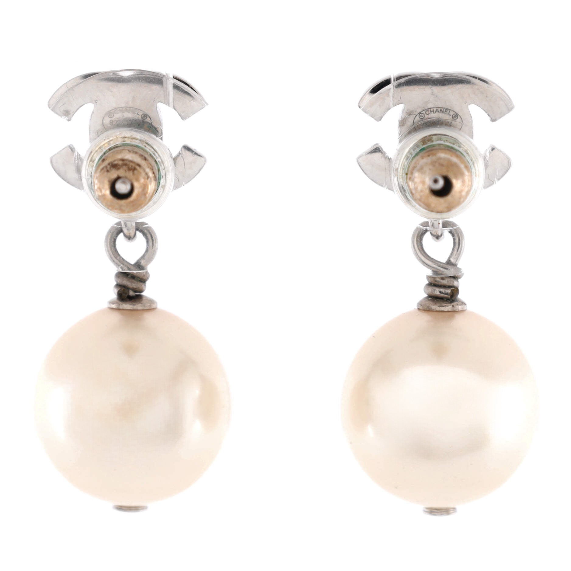 CC Drop Earrings Metal with Crystals and Faux Pearls