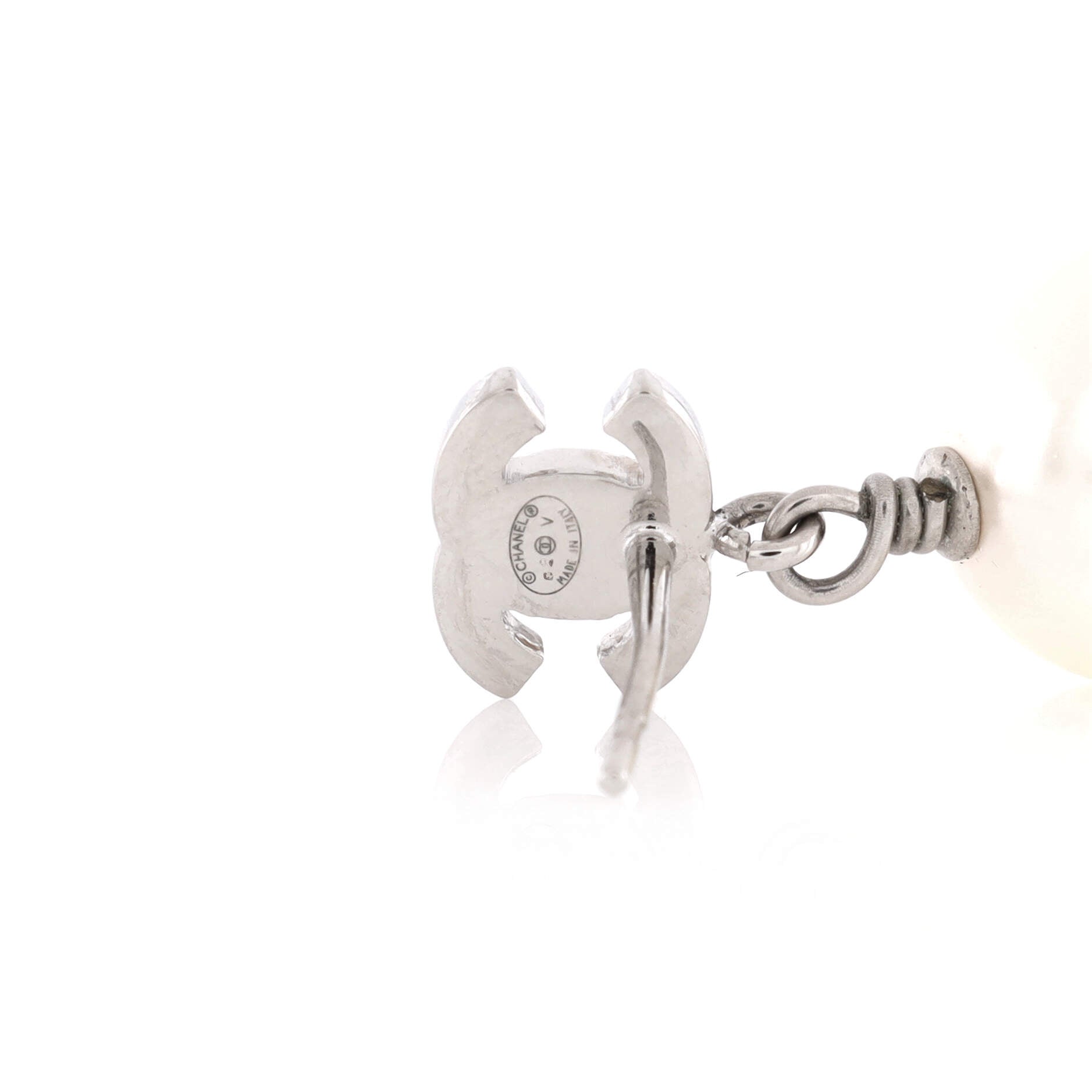 CC Drop Earrings Metal with Crystals and Faux Pearls