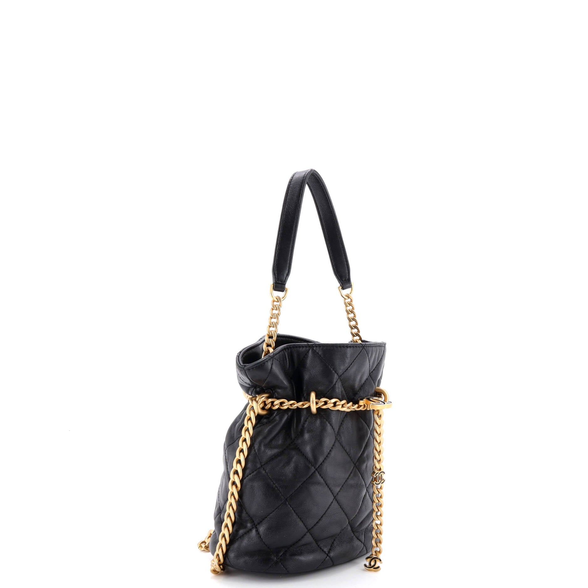 Pending CC Drawstring Bucket Bag Quilted Lambskin Small