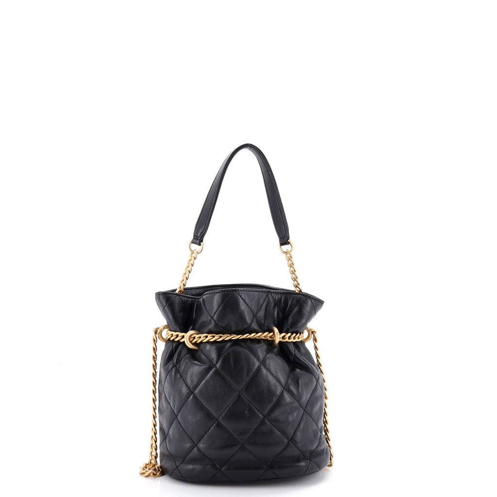 Pending CC Drawstring Bucket Bag Quilted Lambskin Small