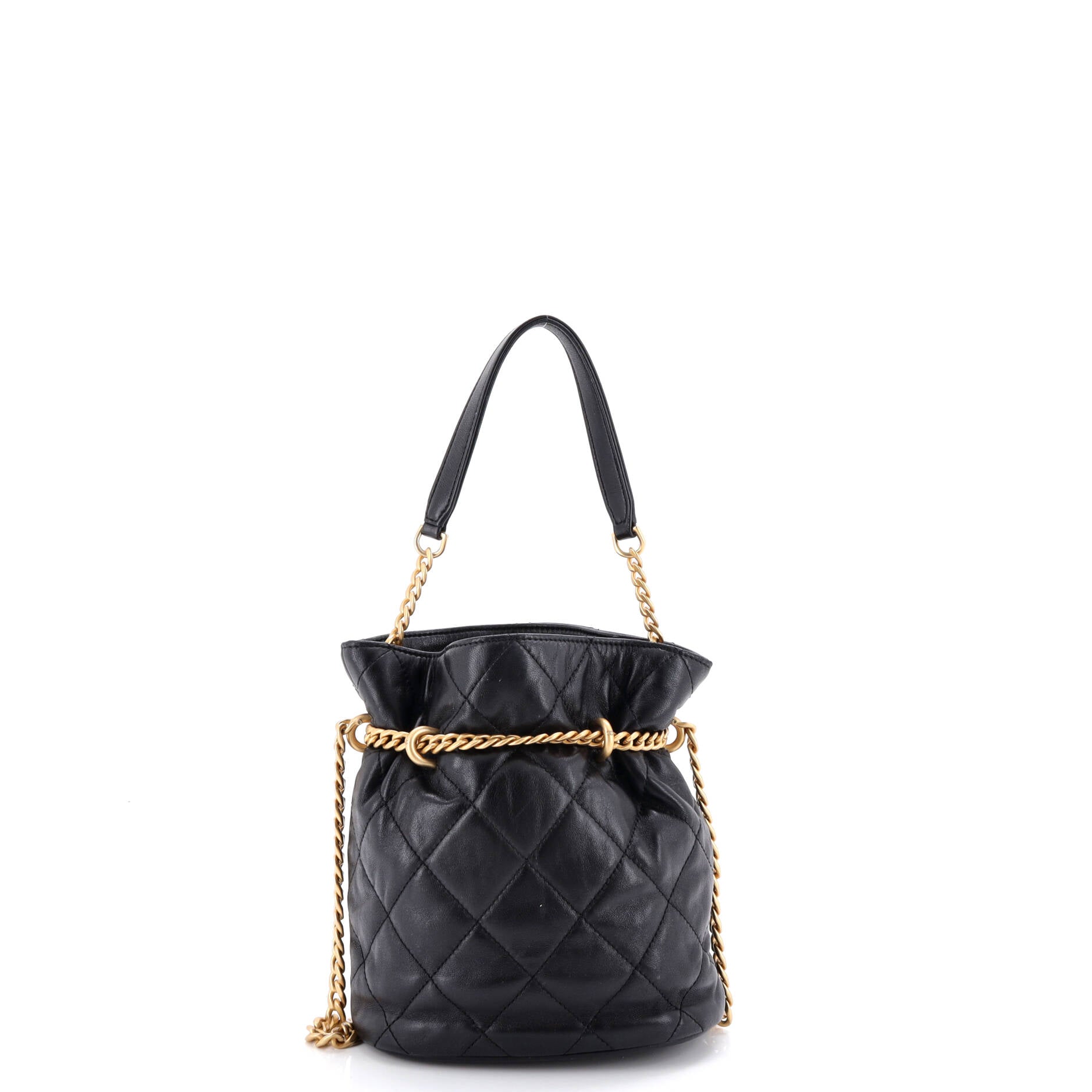 Pending CC Drawstring Bucket Bag Quilted Lambskin Small