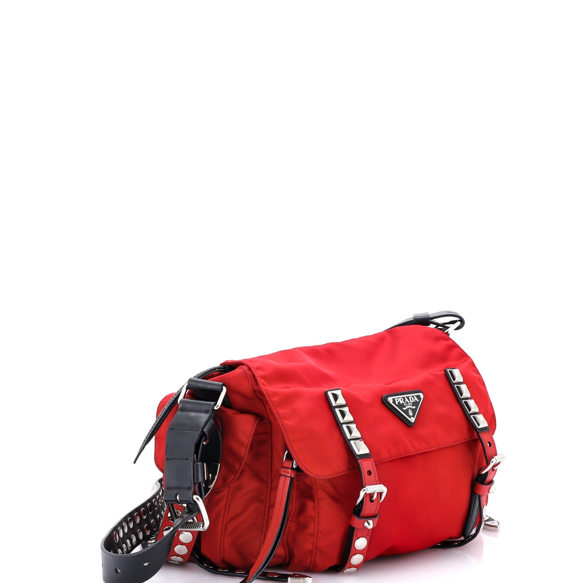 New Vela Flap Messenger Bag Tessuto with Studded Leather Medium