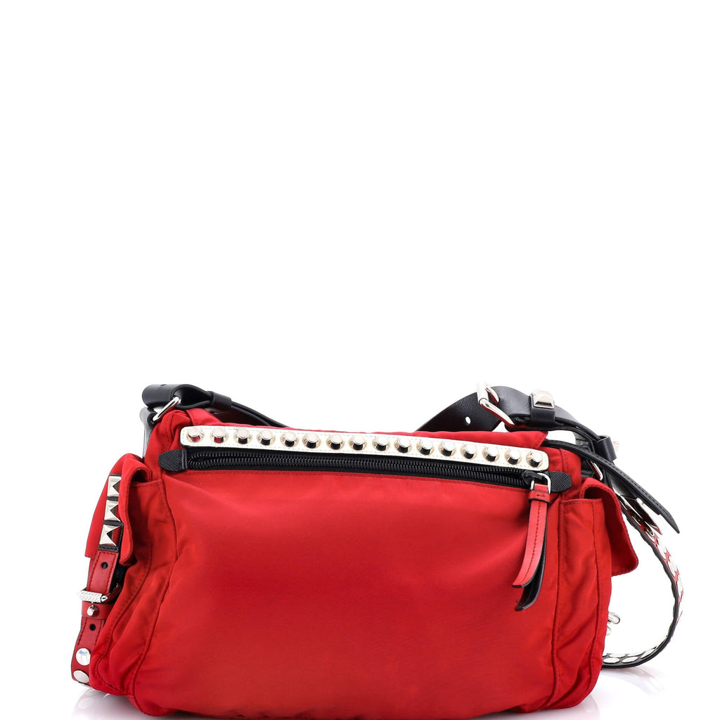 New Vela Flap Messenger Bag Tessuto with Studded Leather Medium