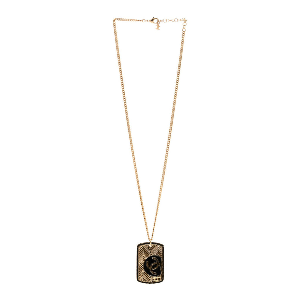 CC ID Dog Tag Charm Necklace Gold Black