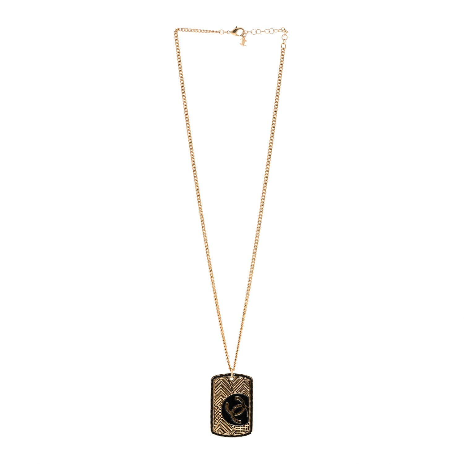 CC ID Dog Tag Charm Necklace Gold Black