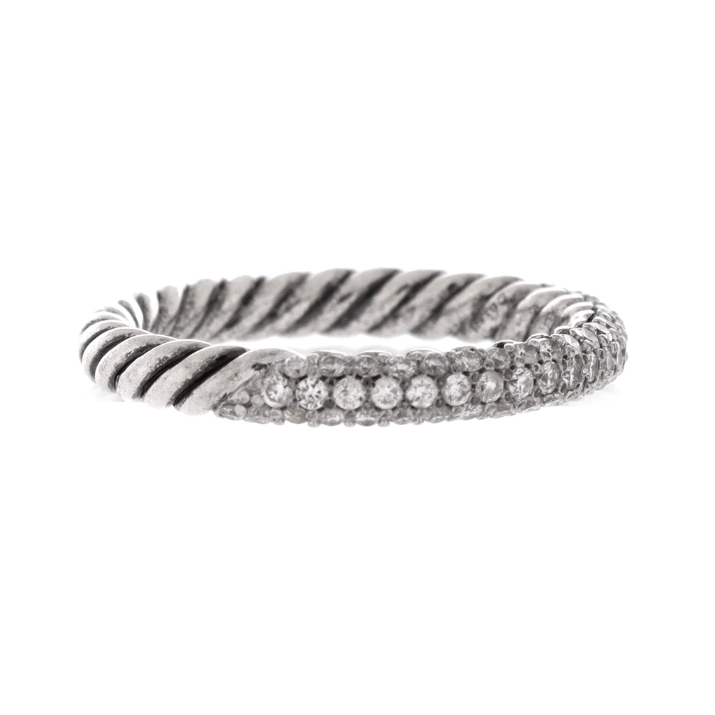Petite Pave Stack Ring Sterling Silver with Pave Diamonds 3mm