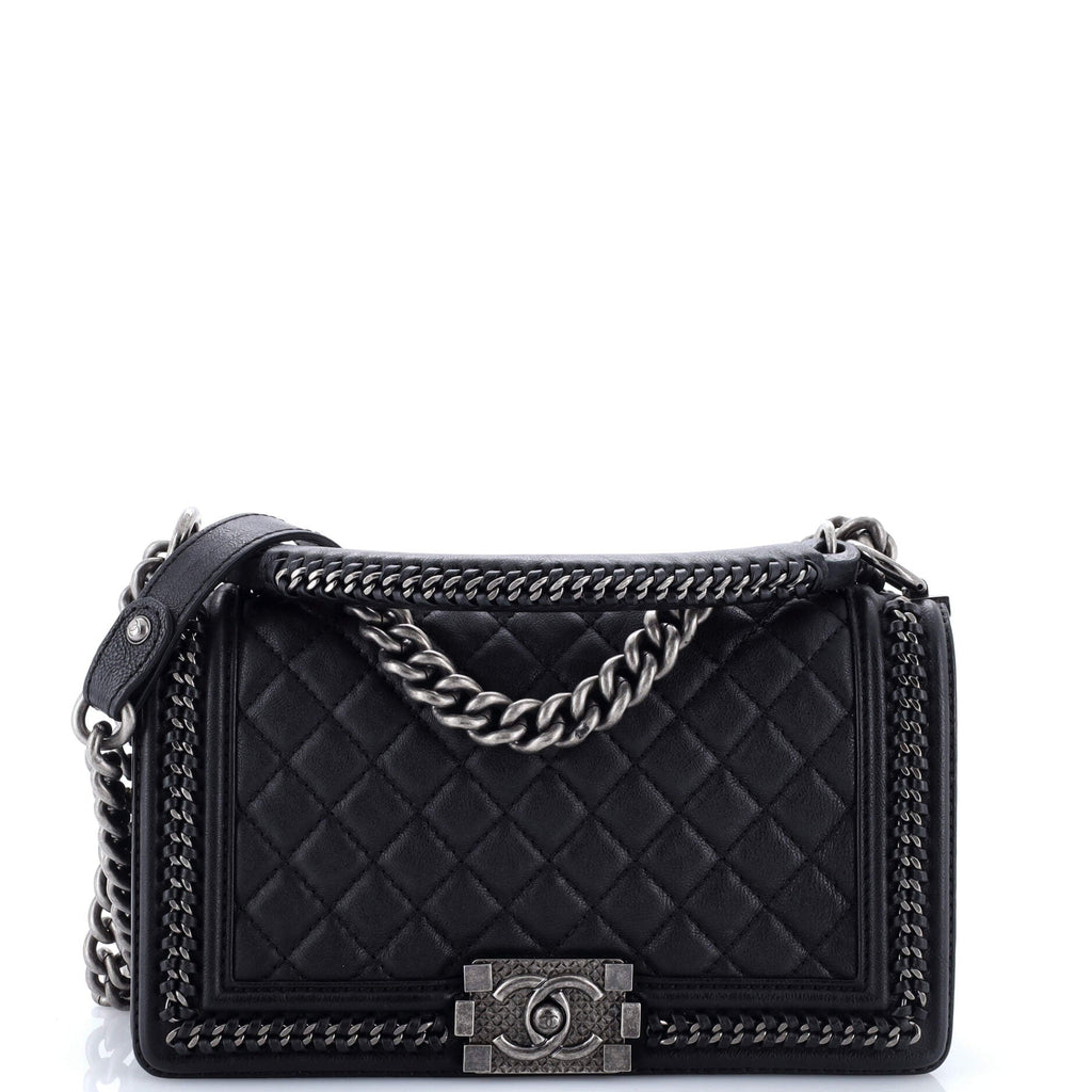 Chain Handle Boy Flap Bag Quilted Calfskin Old Medium