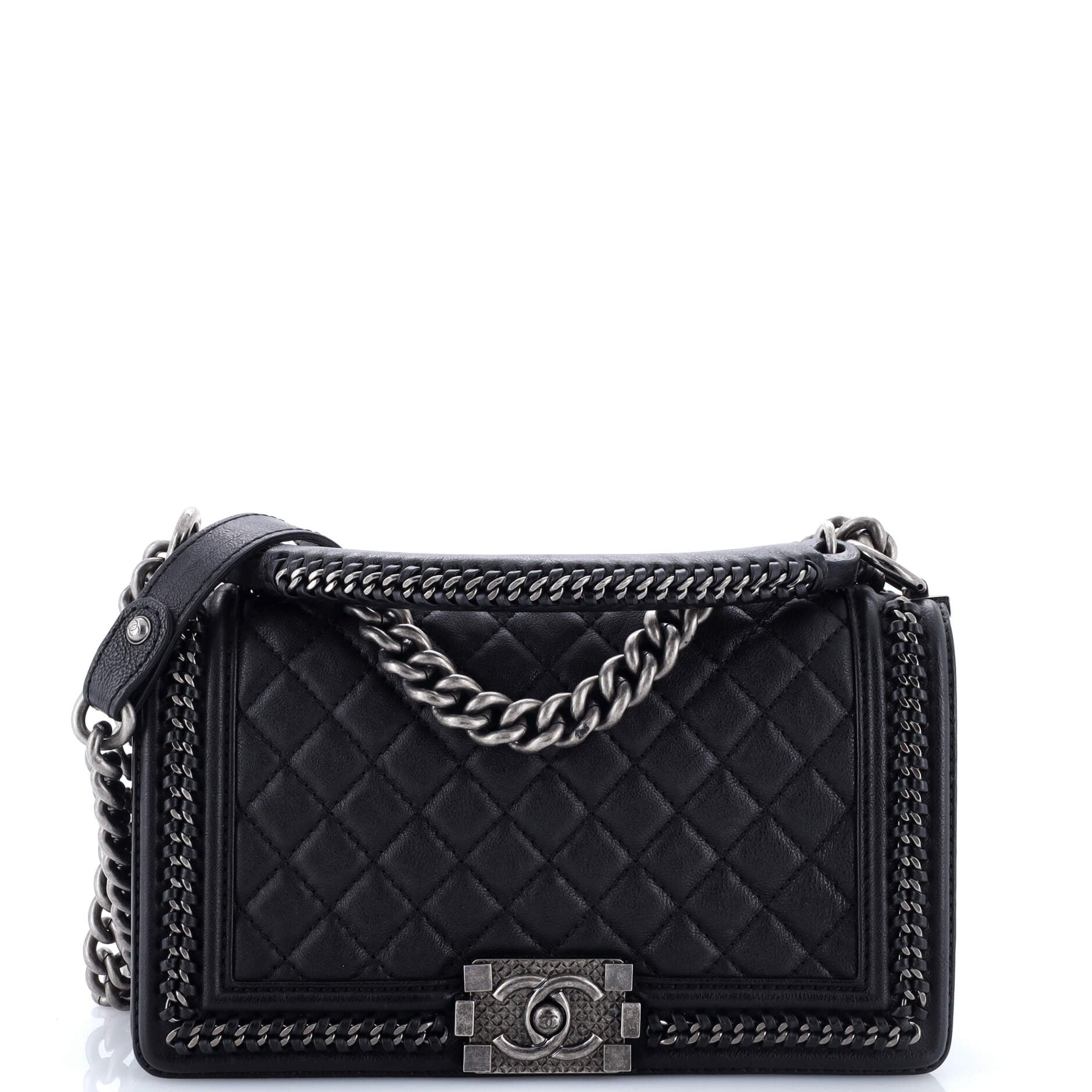 Chain Handle Boy Flap Bag Quilted Calfskin Old Medium