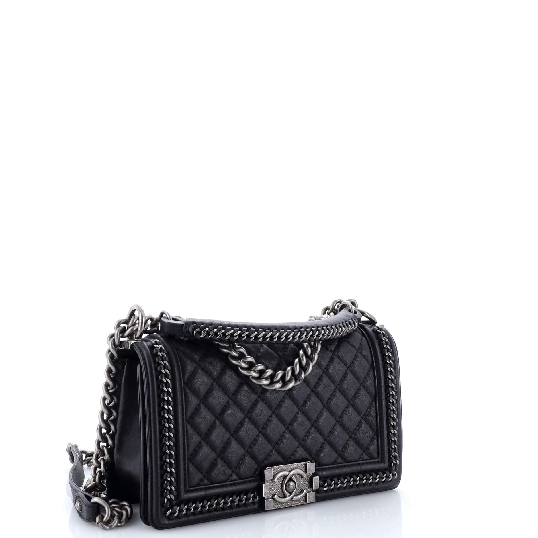 Chain Handle Boy Flap Bag Quilted Calfskin Old Medium