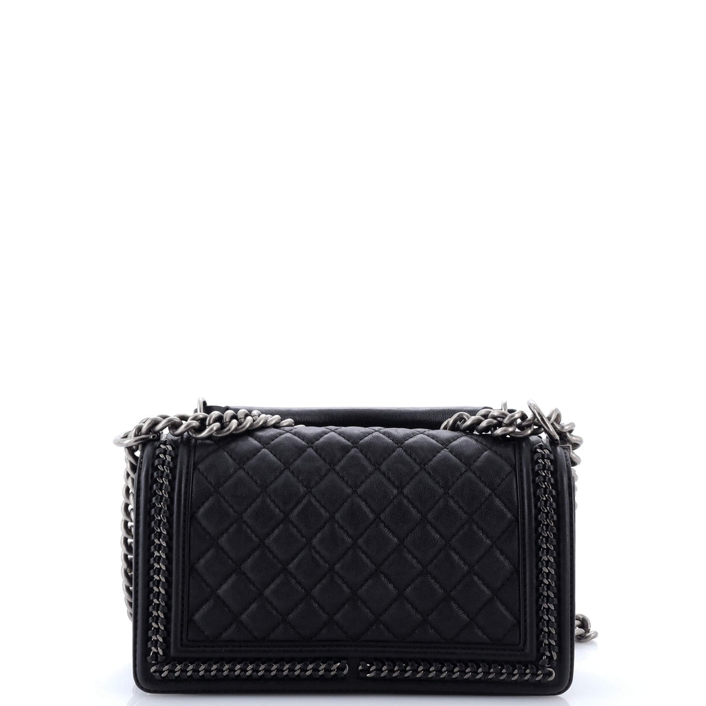 Chain Handle Boy Flap Bag Quilted Calfskin Old Medium