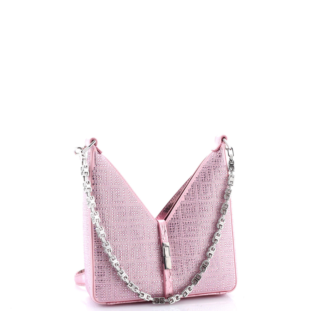 Cut Out Shoulder Bag Crystal Embellished Satin Mini