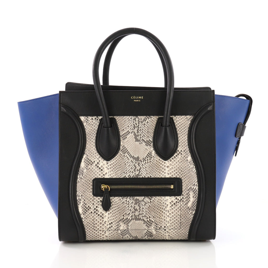 Tricolor Luggage Handbag Python and Leather Mini