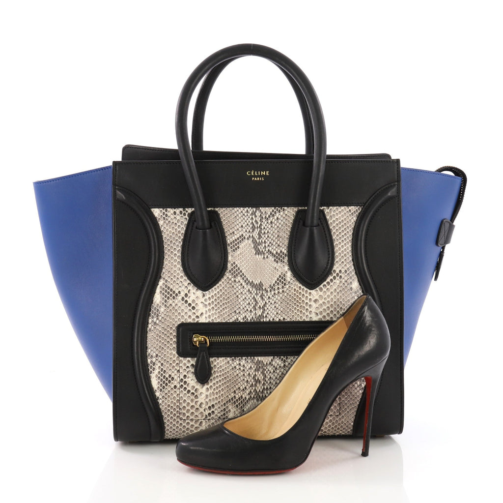Tricolor Luggage Handbag Python and Leather Mini