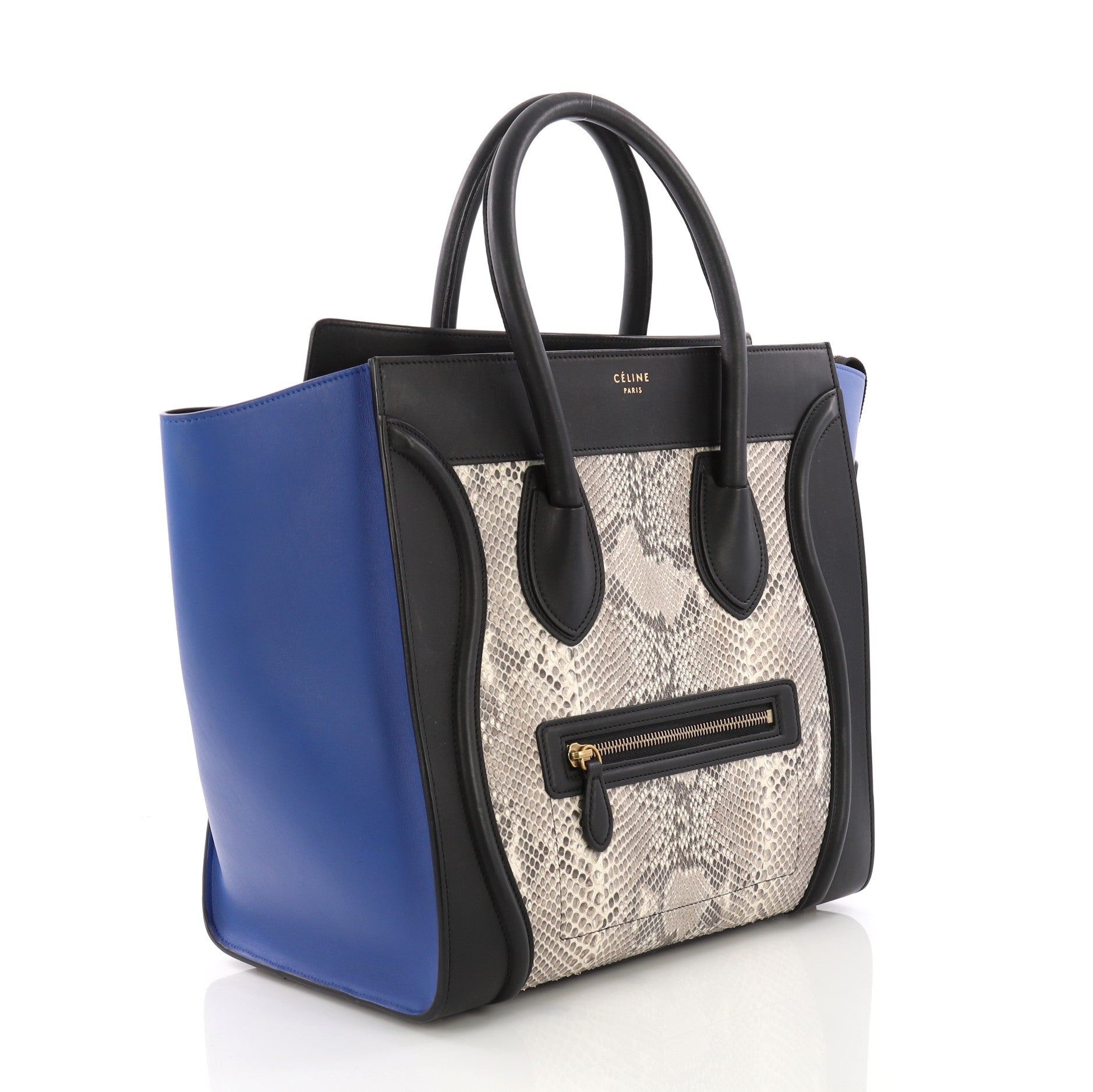 Tricolor Luggage Handbag Python and Leather Mini