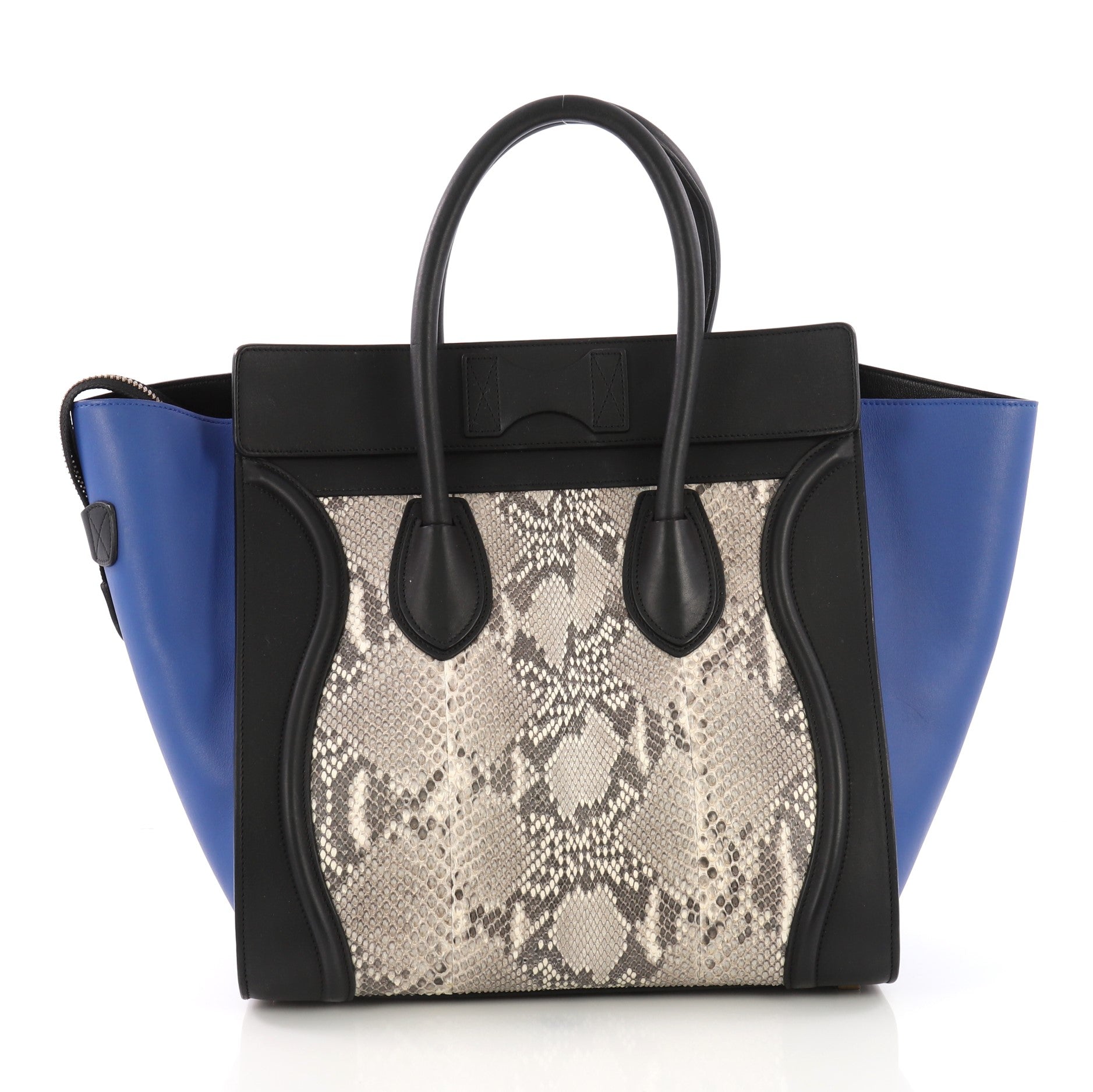 Tricolor Luggage Handbag Python and Leather Mini