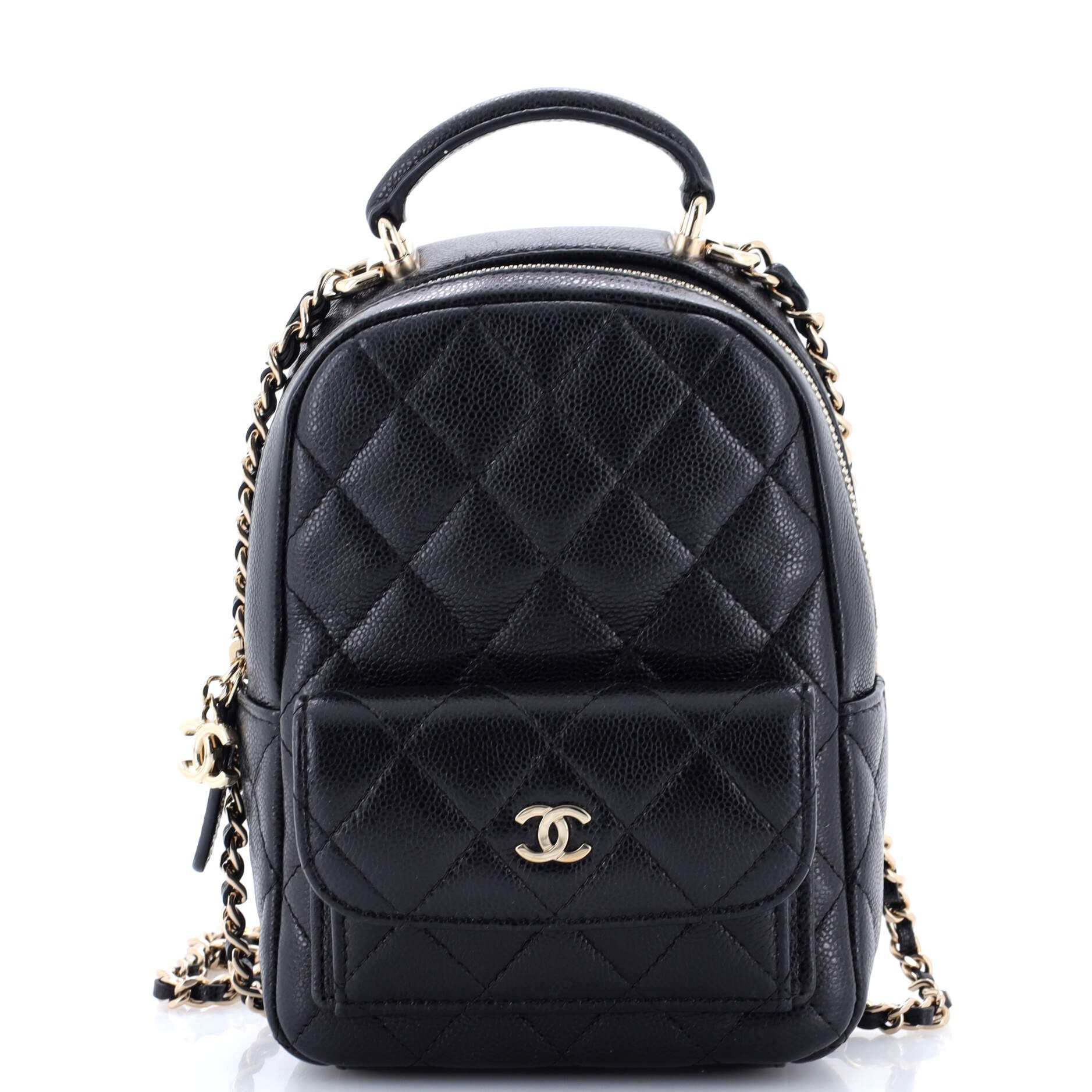 Classic CC Chain Pocket Backpack Quilted Caviar Mini