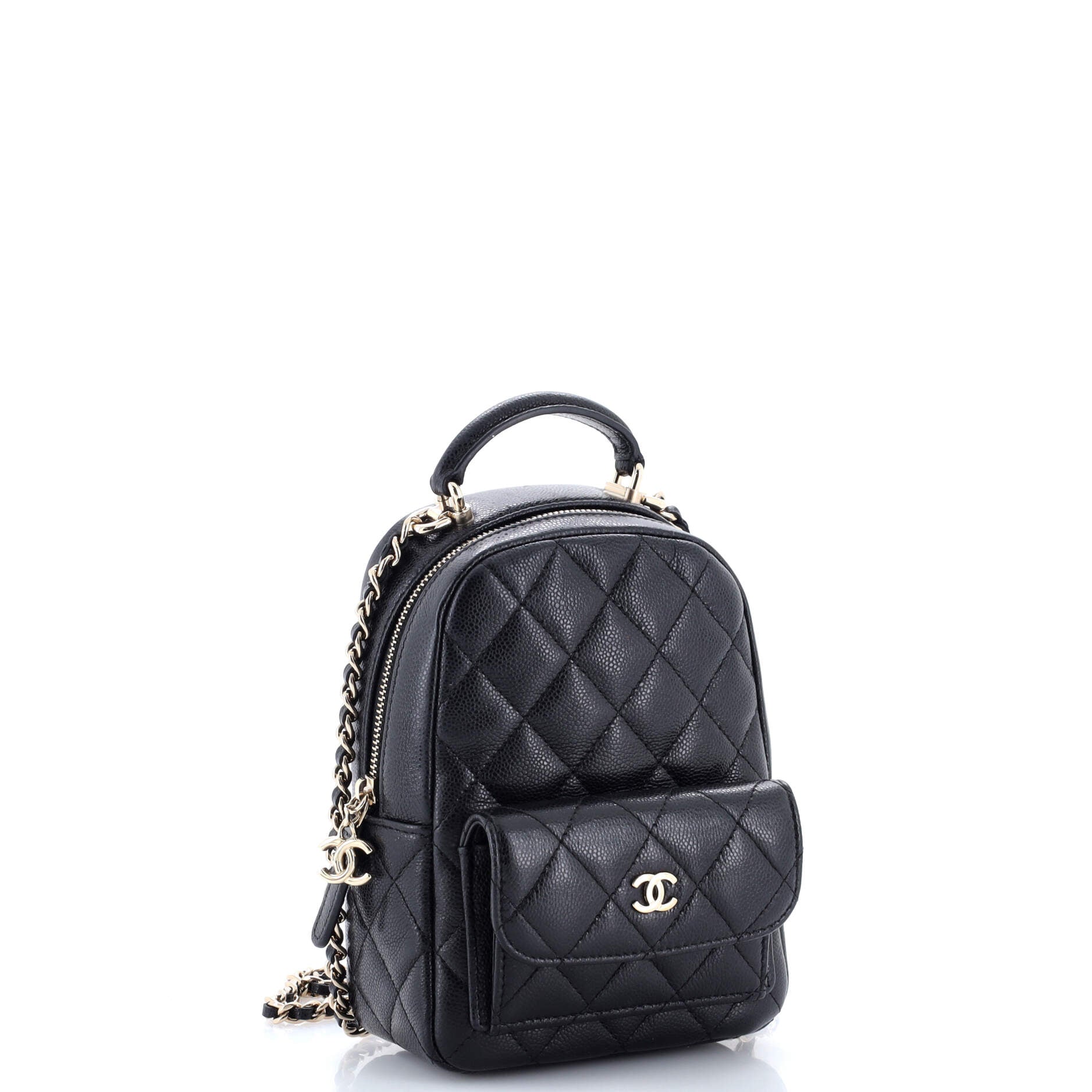 Classic CC Chain Pocket Backpack Quilted Caviar Mini