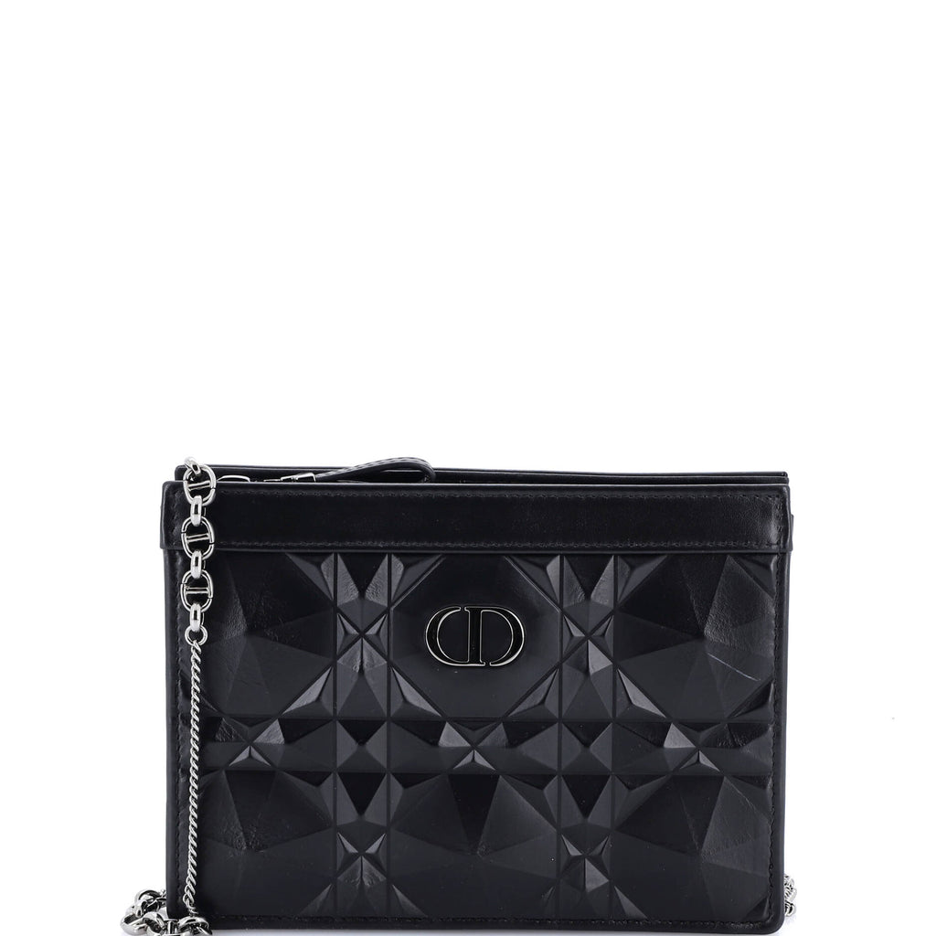 Caro Zipped Pouch With Chain Diamond Motif Cannage Calfskin
