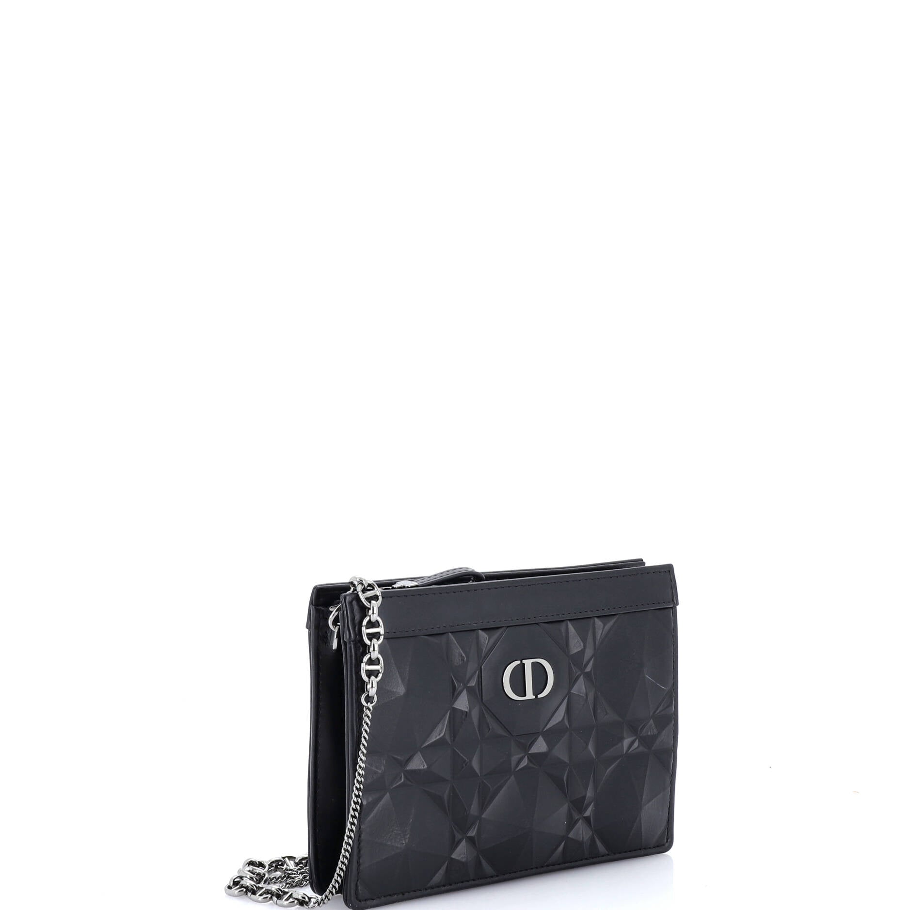 Caro Zipped Pouch With Chain Diamond Motif Cannage Calfskin