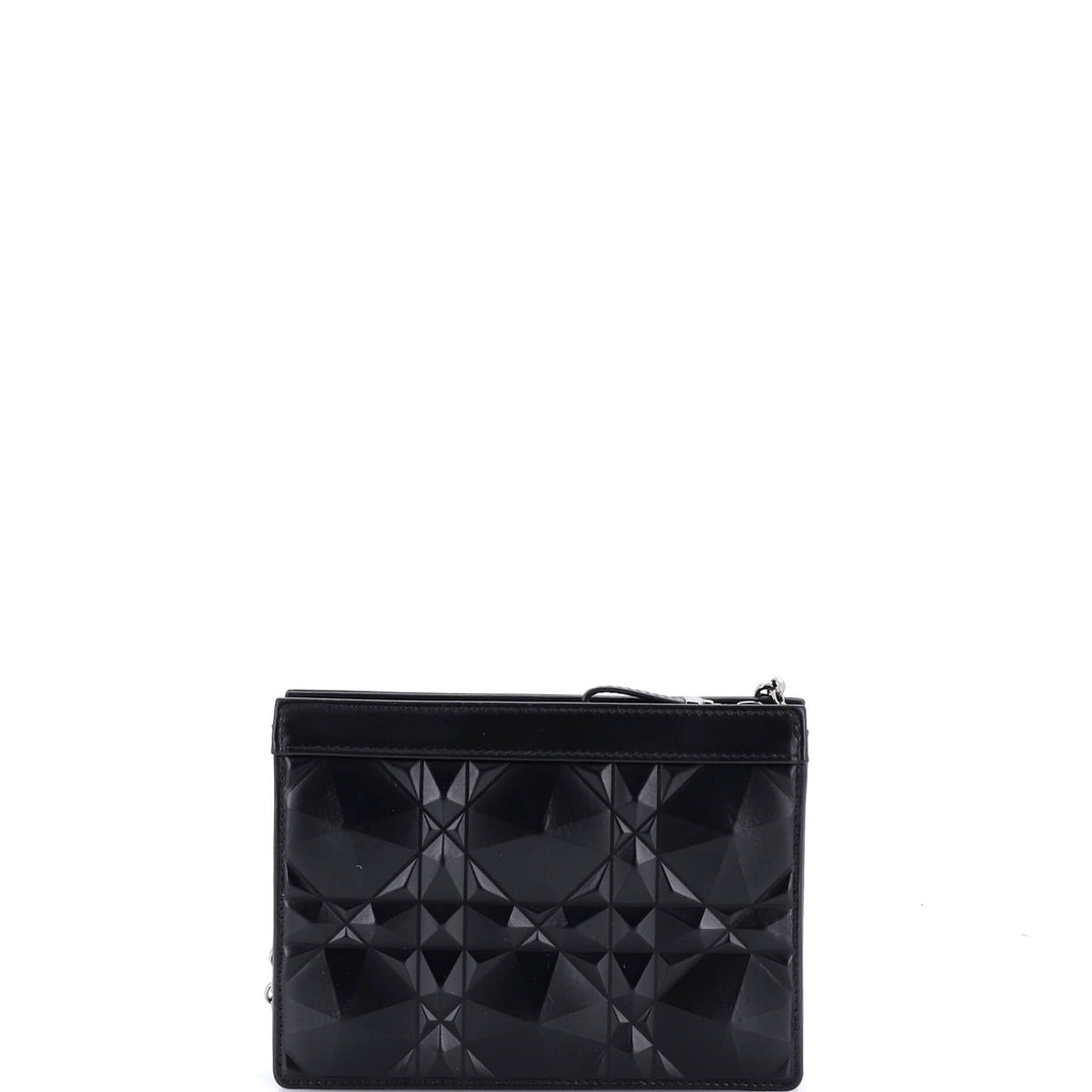 Caro Zipped Pouch With Chain Diamond Motif Cannage Calfskin