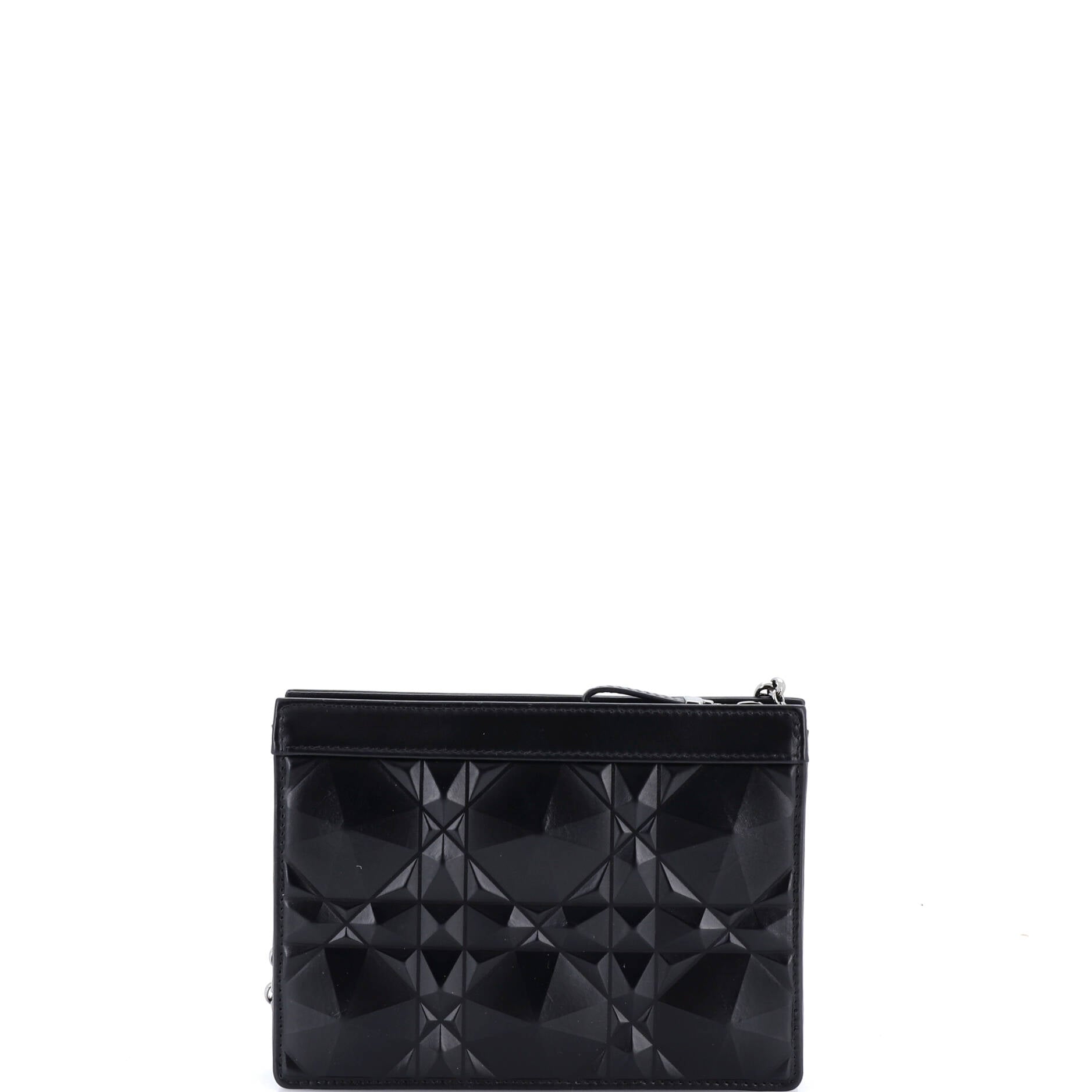Caro Zipped Pouch With Chain Diamond Motif Cannage Calfskin