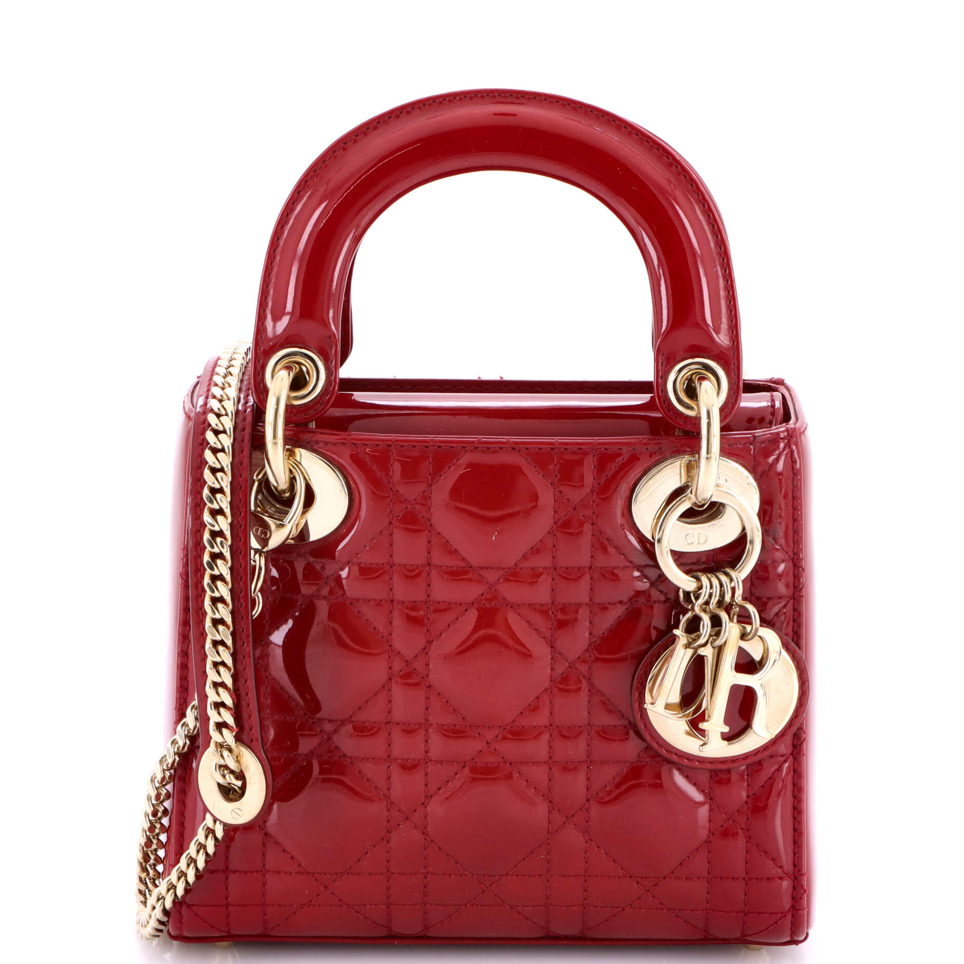 Lady Dior Chain Bag Cannage Quilt Patent Mini