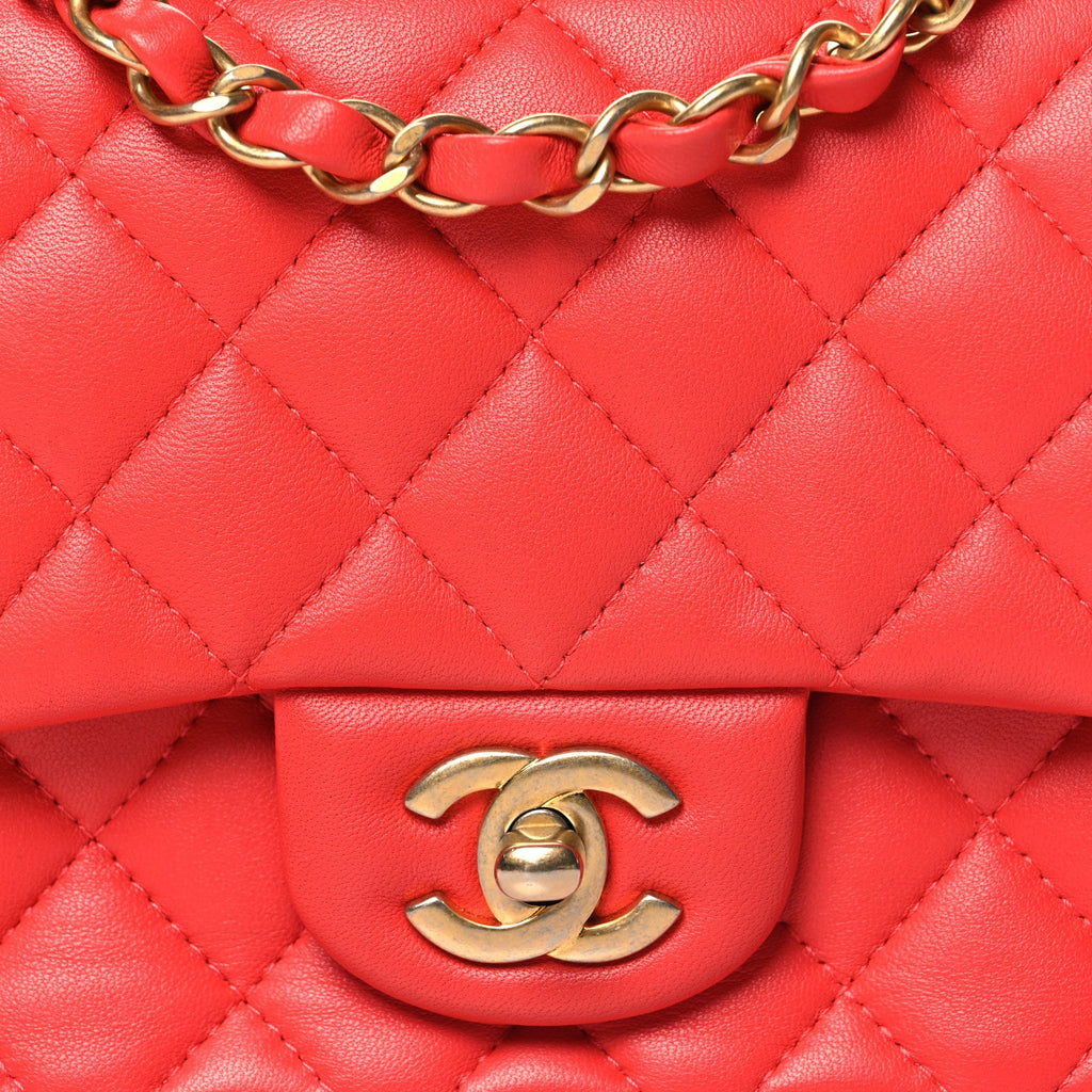 Lambskin Quilted Mini Square Flap Red