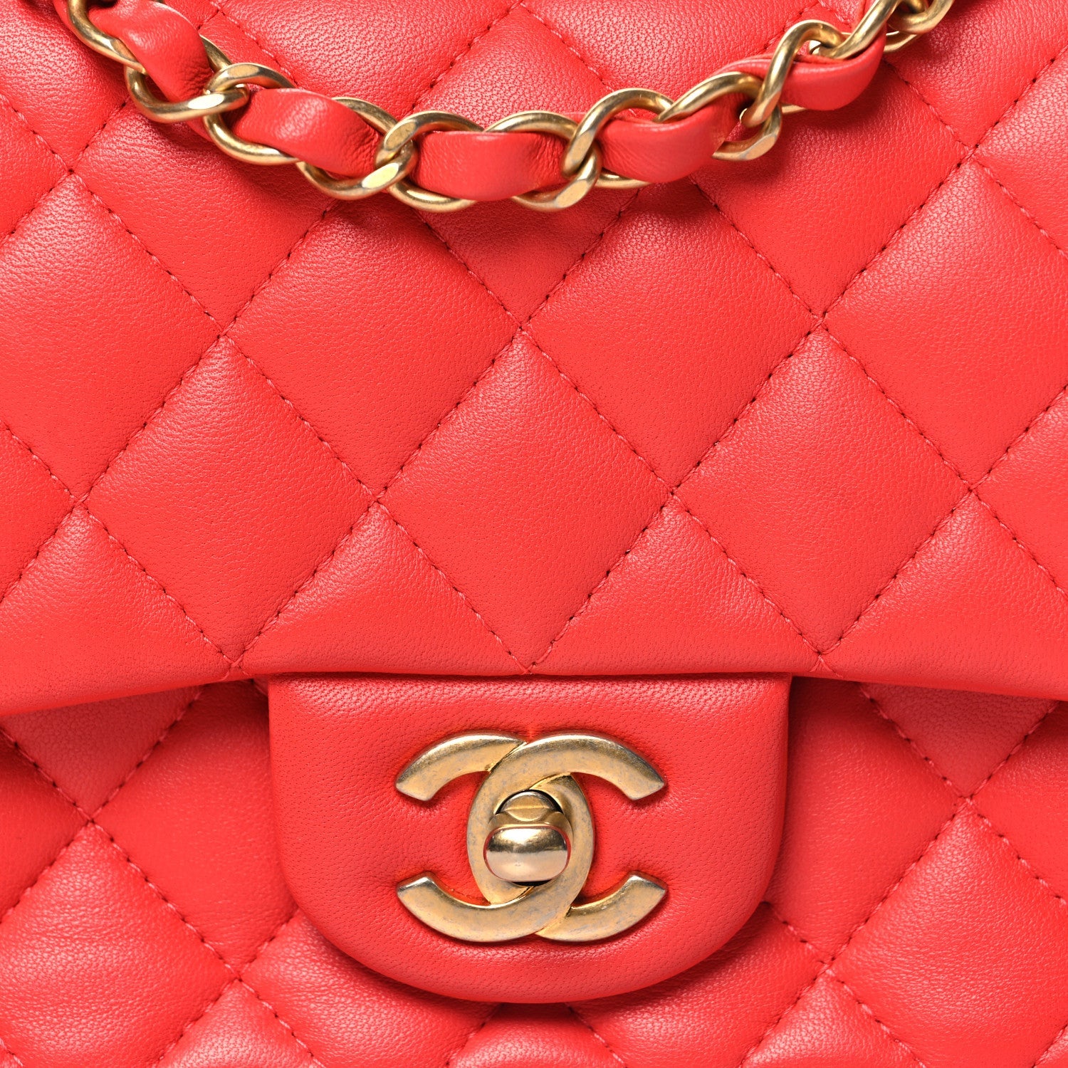 Lambskin Quilted Mini Square Flap Red