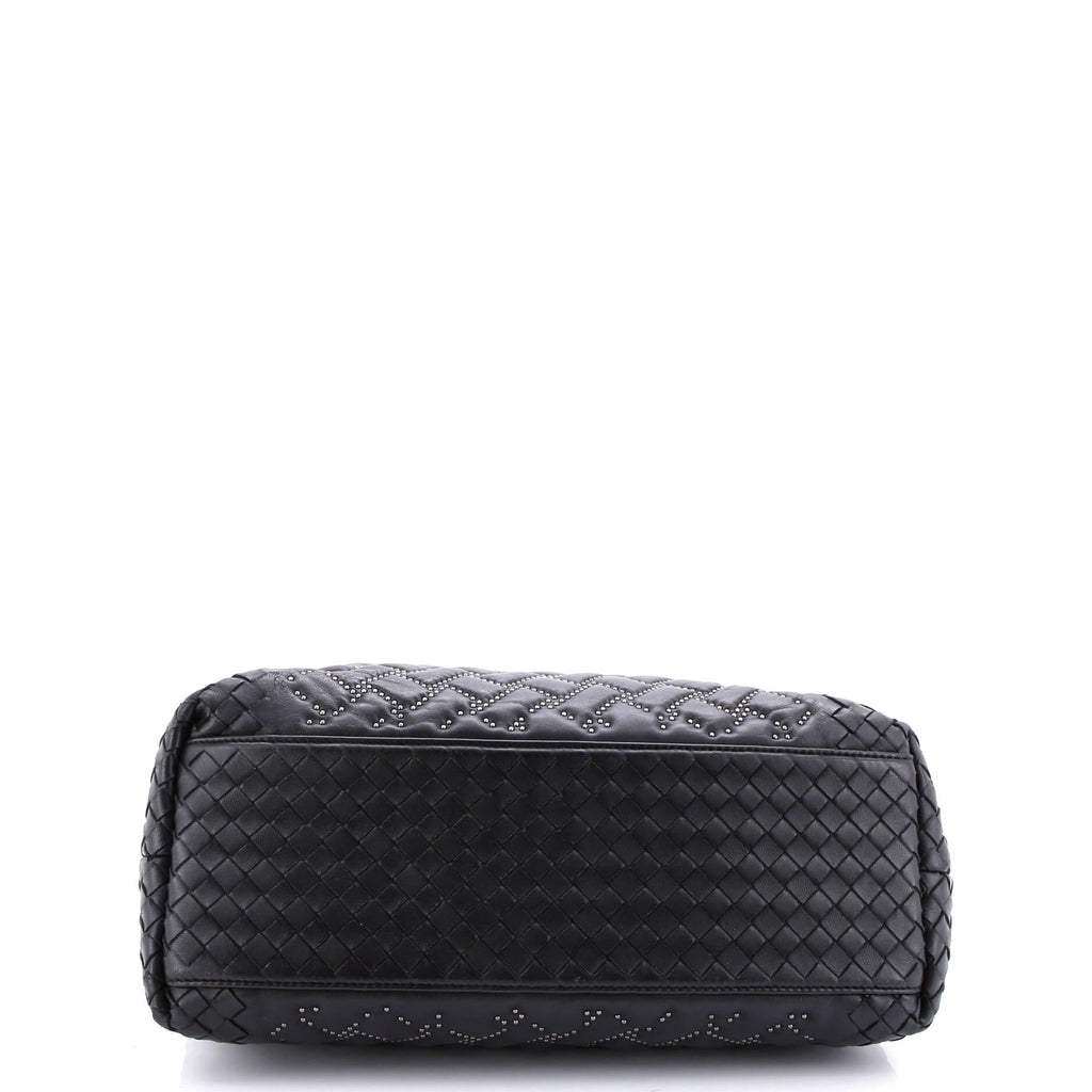 Double Chain Tote Studded Leather with Intrecciato Detail Medium