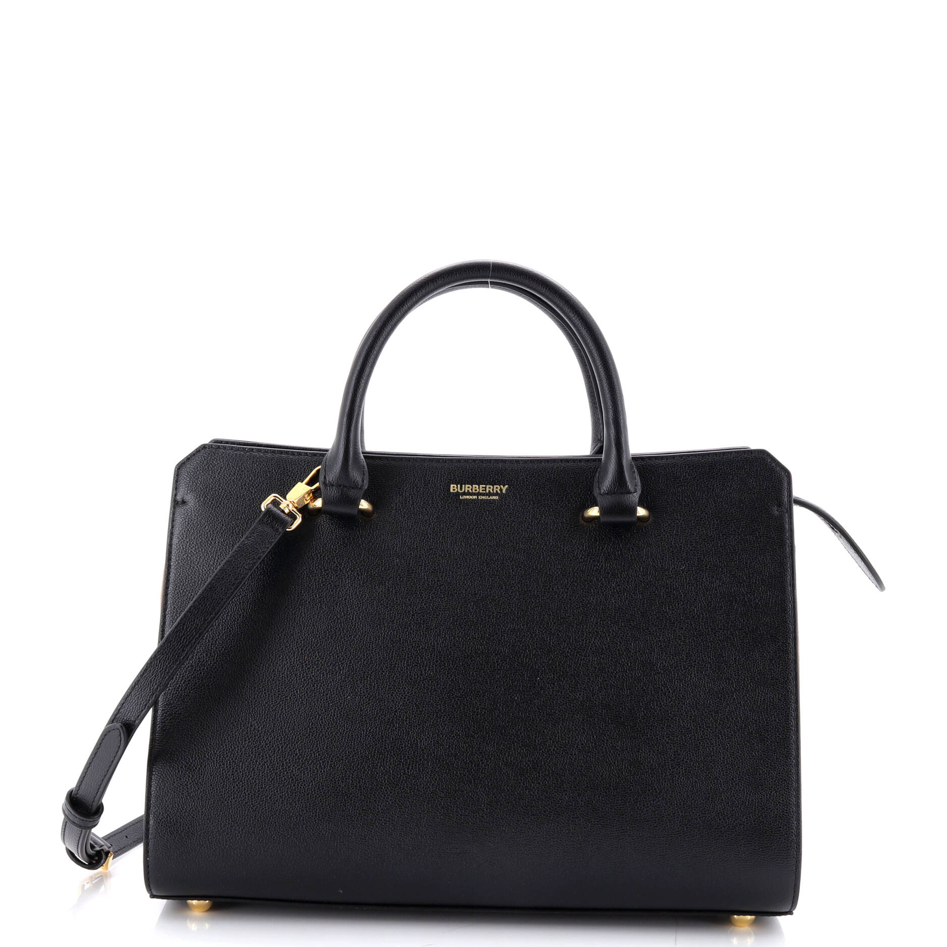 Banwell Tote Leather and House Check Canvas Small