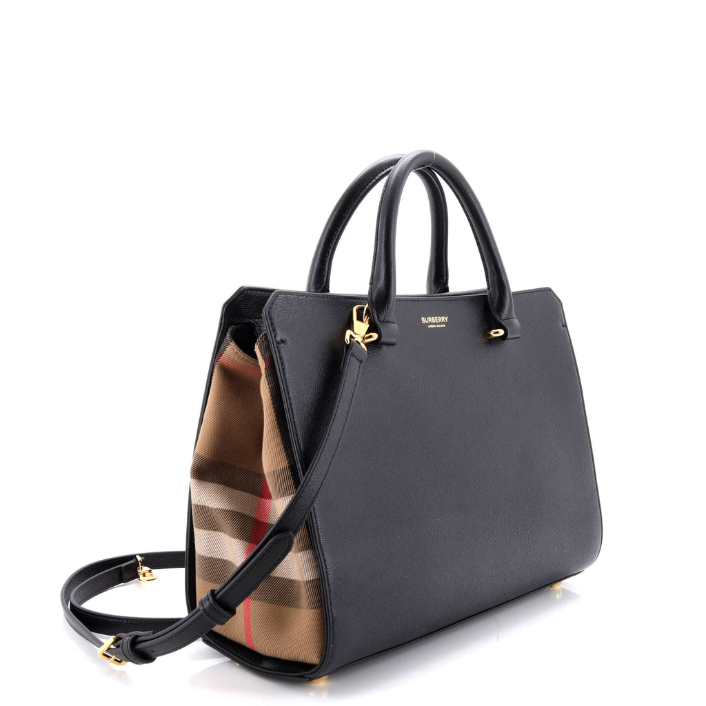 Banwell Tote Leather and House Check Canvas Small