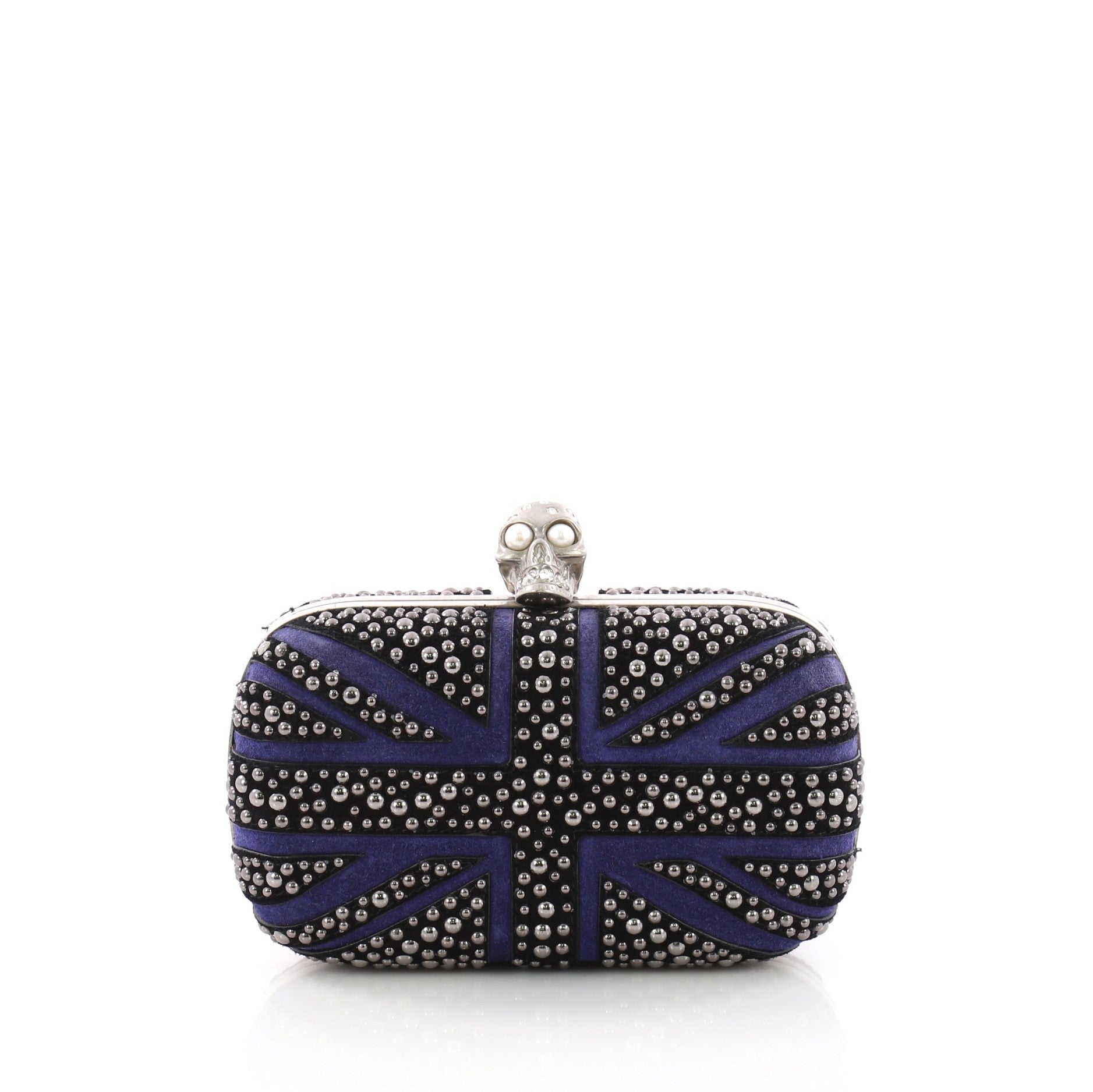 Britannia Skull Box Clutch Studded Suede Small