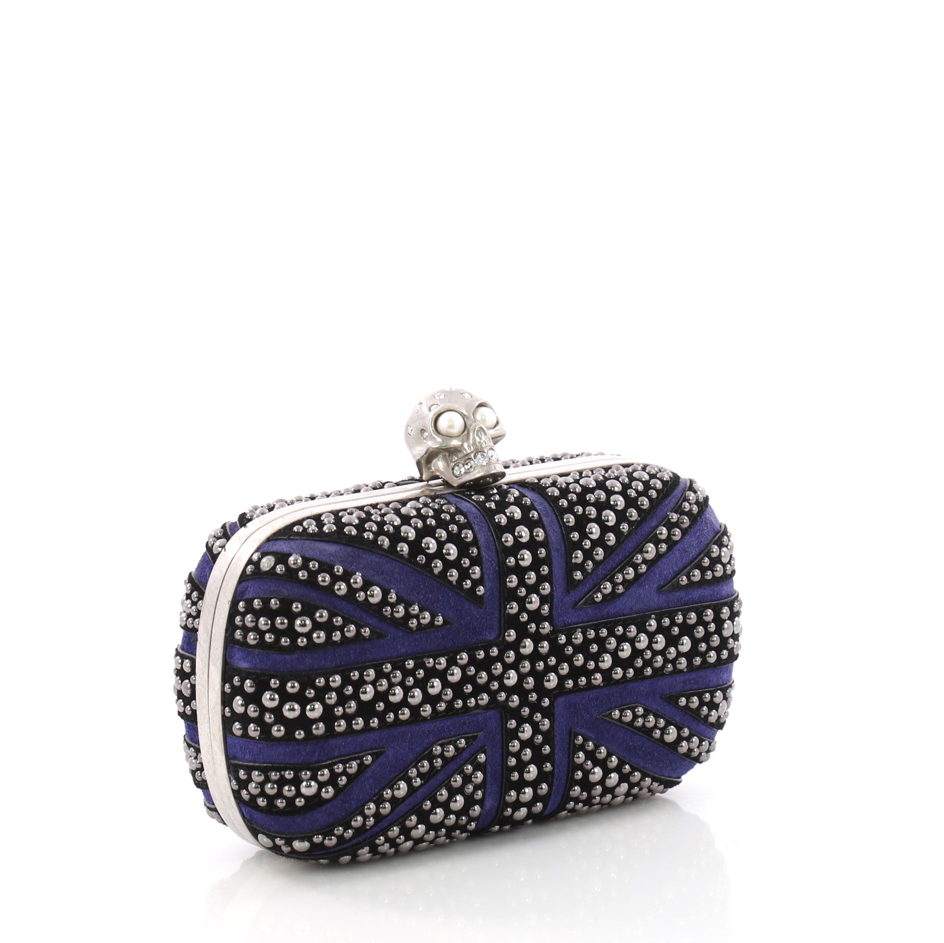 Britannia Skull Box Clutch Studded Suede Small