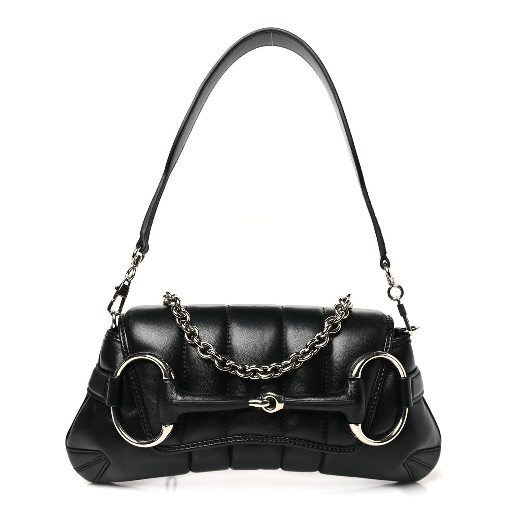 Nappa Vertical Matelasse Small Maxi Horsebit Chain Shoulder Bag Black