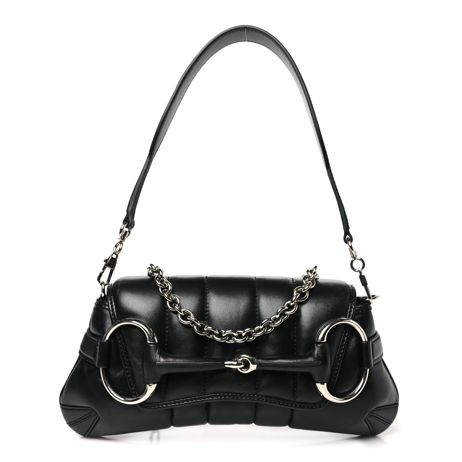 Nappa Vertical Matelasse Small Maxi Horsebit Chain Shoulder Bag Black