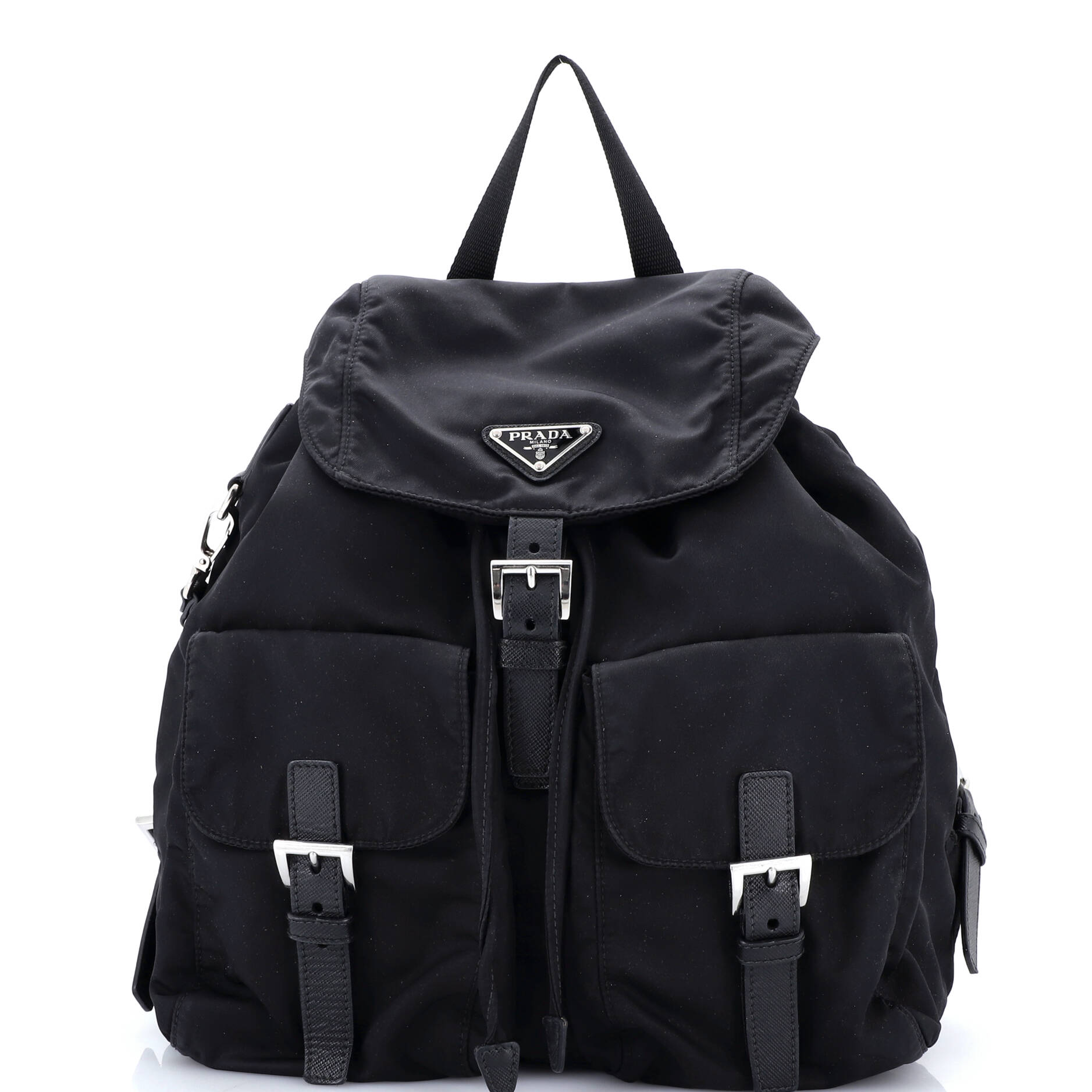 Double Front Pocket Backpack Re-Nylon with Leather Medium