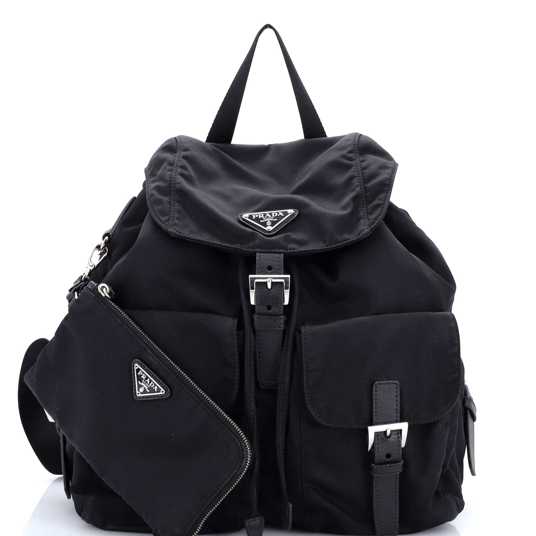 Double Front Pocket Backpack Re-Nylon with Leather Medium
