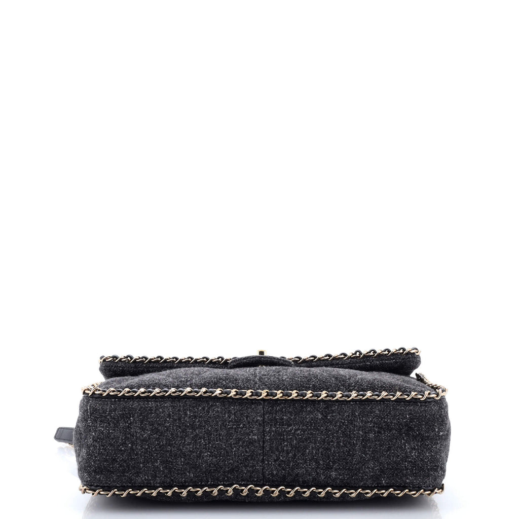 Running Chain Around Flap Bag Quilted Wool Tweed Medium