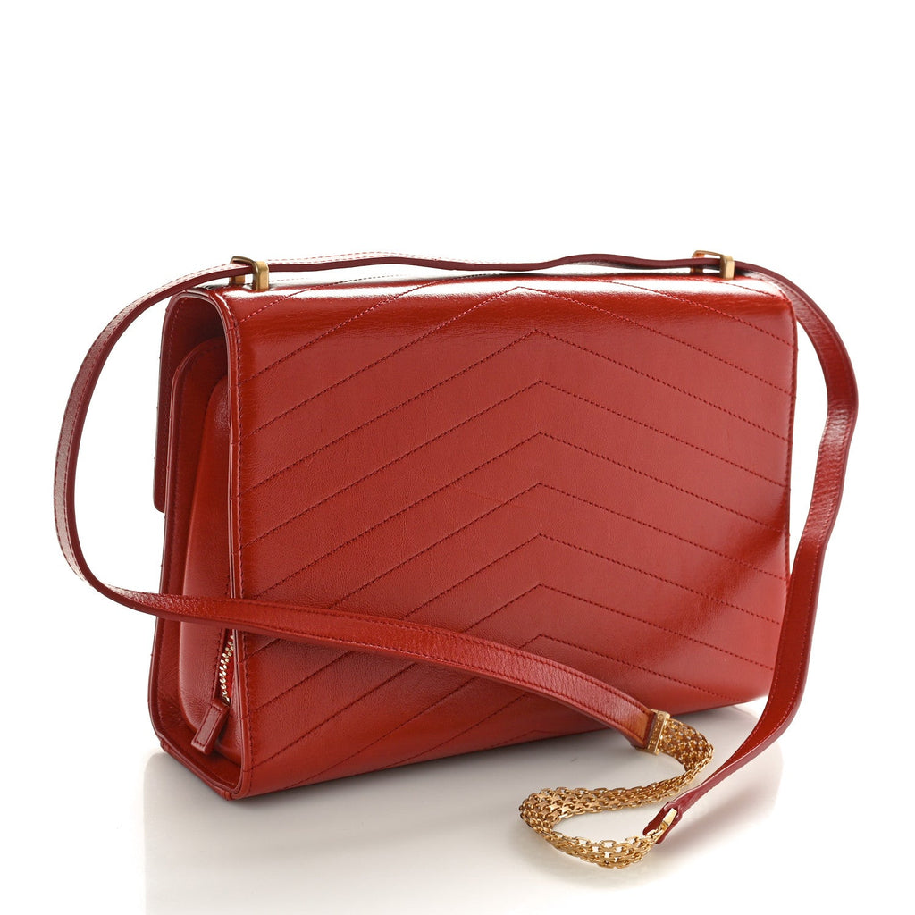 Calfskin Chevron Quilted Large Medal Flap Red